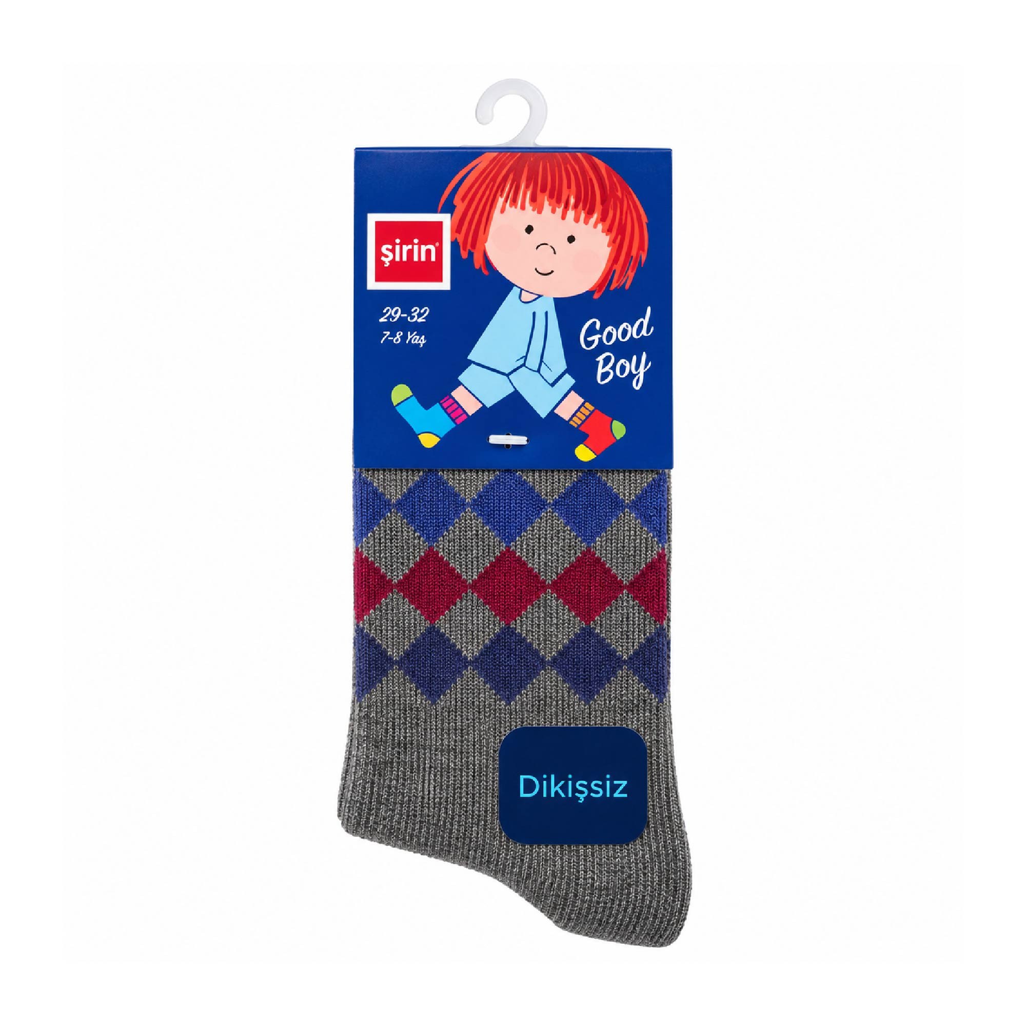Şirin Dikişsiz Çorap Füme Erkek Çocuk Baklava Desenli 7-8 Yaş (29-32 cm) 1207