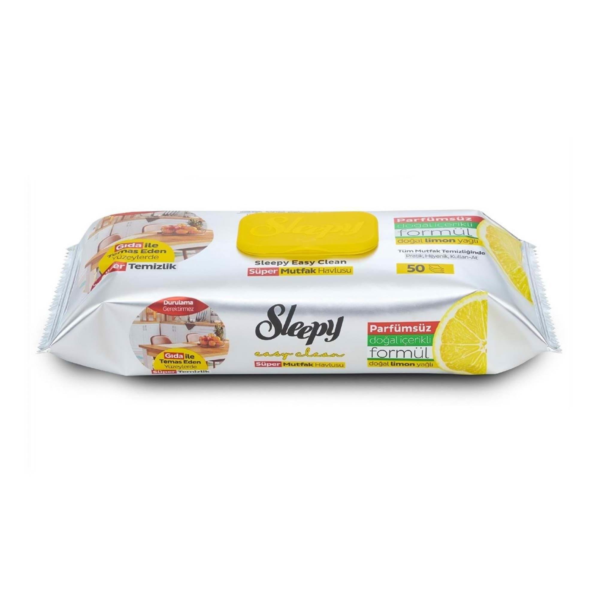 Sleepy Easy Clean Yüzey Temizlik Mutfak Havlusu - Mendili 50 Yaprak Limon Yağlı Plastik Kapaklı