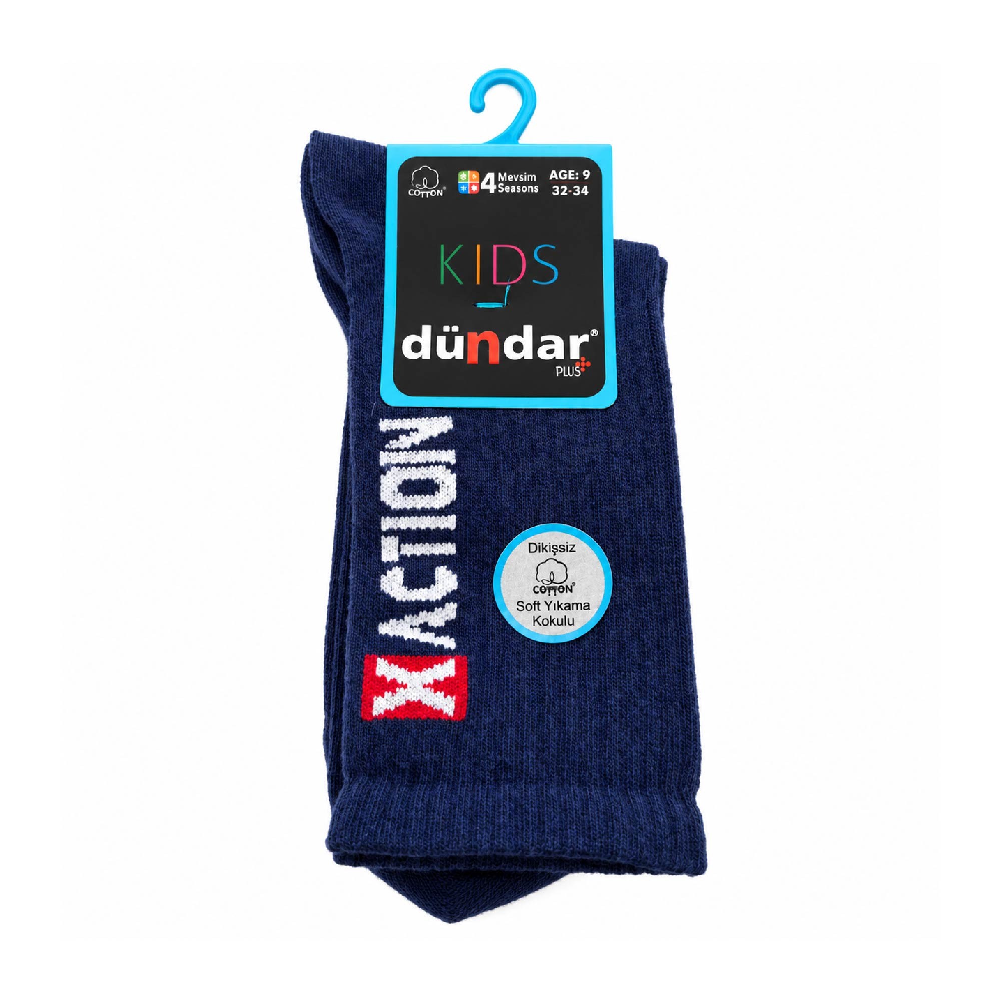 Dündar Plus Çocuk 4 Mevsim Çorap 9 Yaş Lacivert X Action Desenli