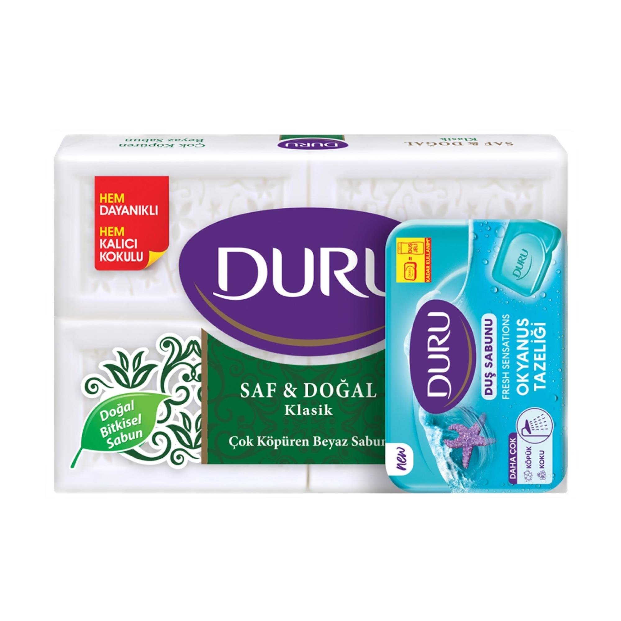 Duru Sabun Saf ve Doğal Klasik 4x150 gr + Duru Fresh Sensation Duş Sabunu Okyanus Ferahlığı