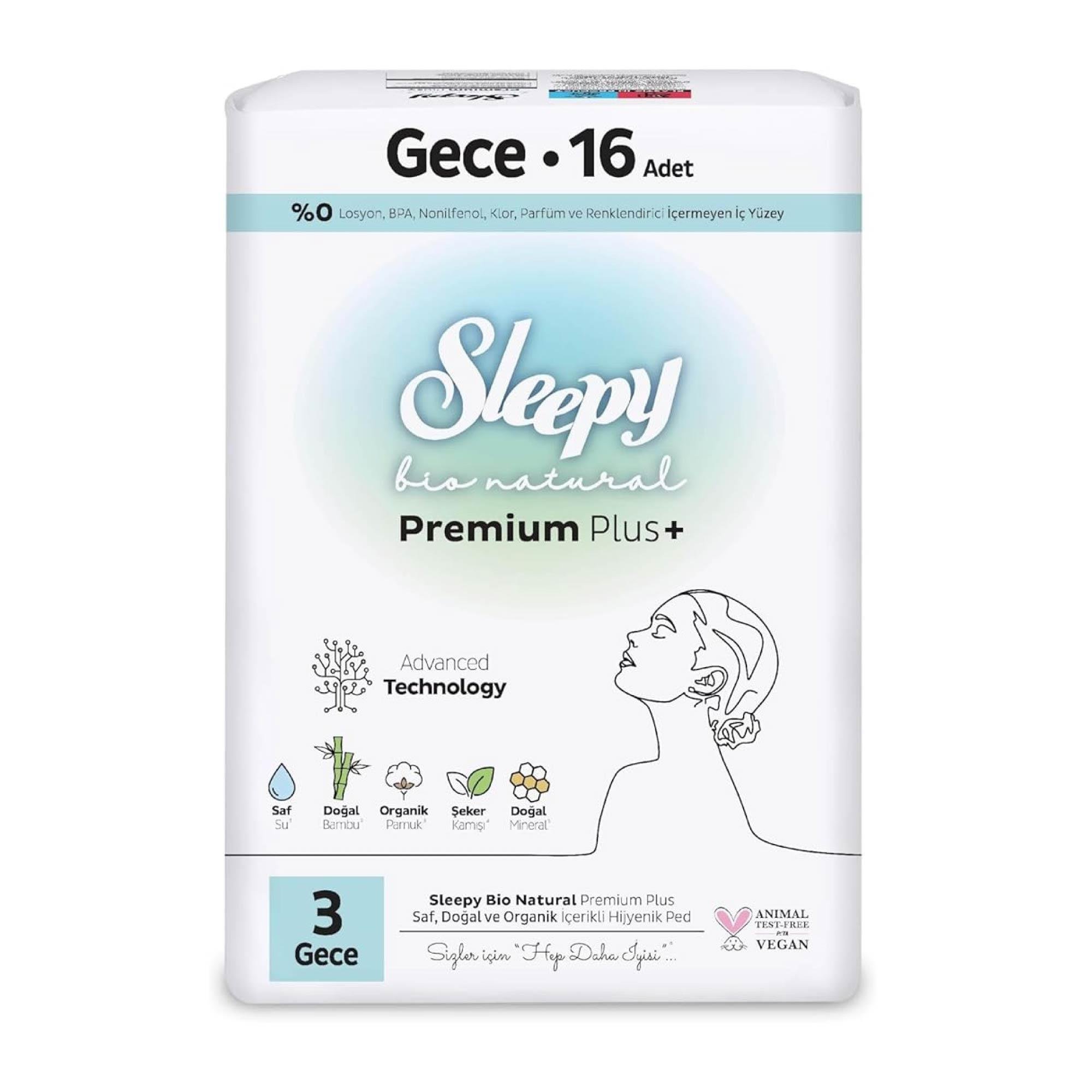 Sleepy Bio Natural Premium Plus Gece 16 Adet Ped