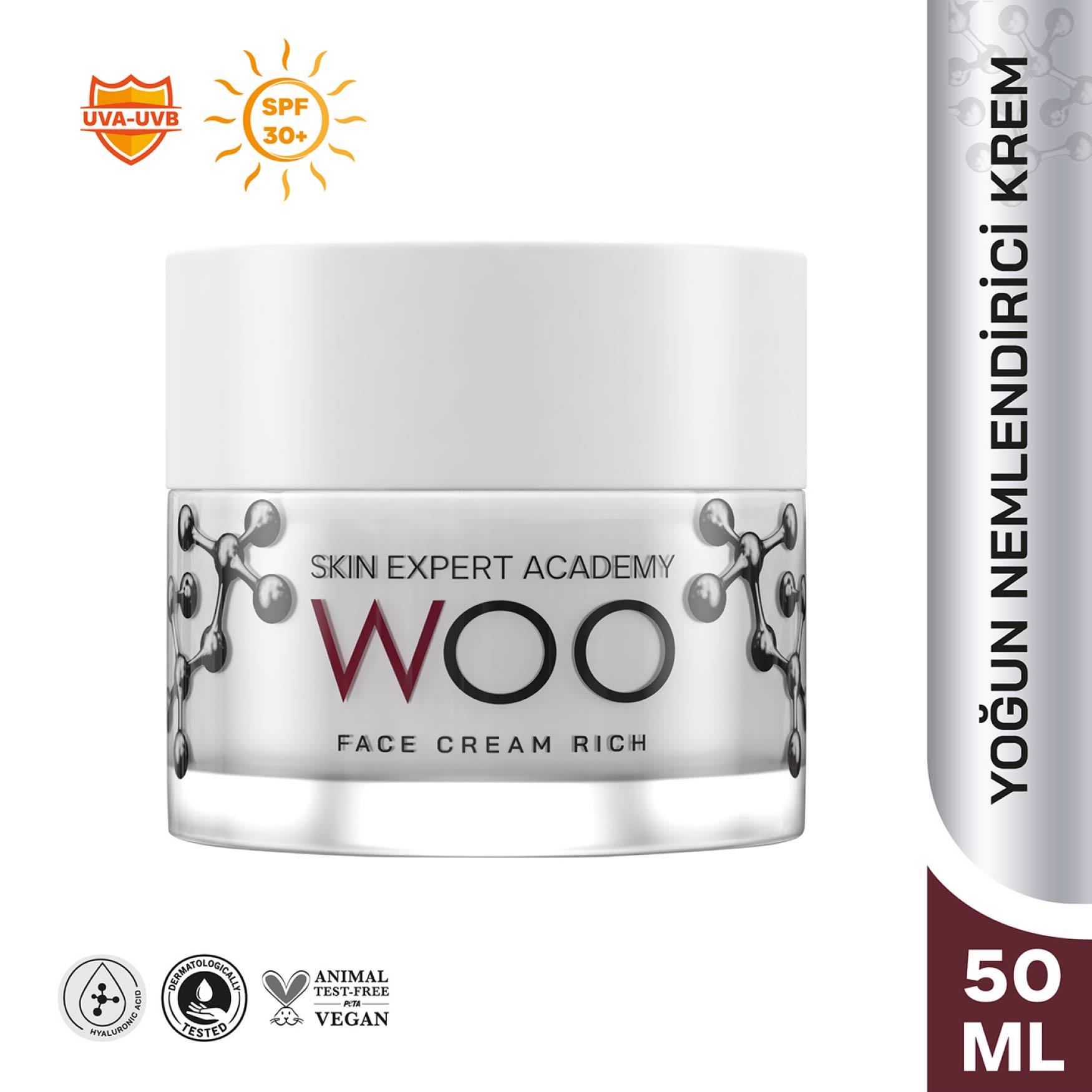 Woo Face Cream Rich Yoğun Nemlendirici ve UVA- UVB Korumalı Yüz Kremi 50ml