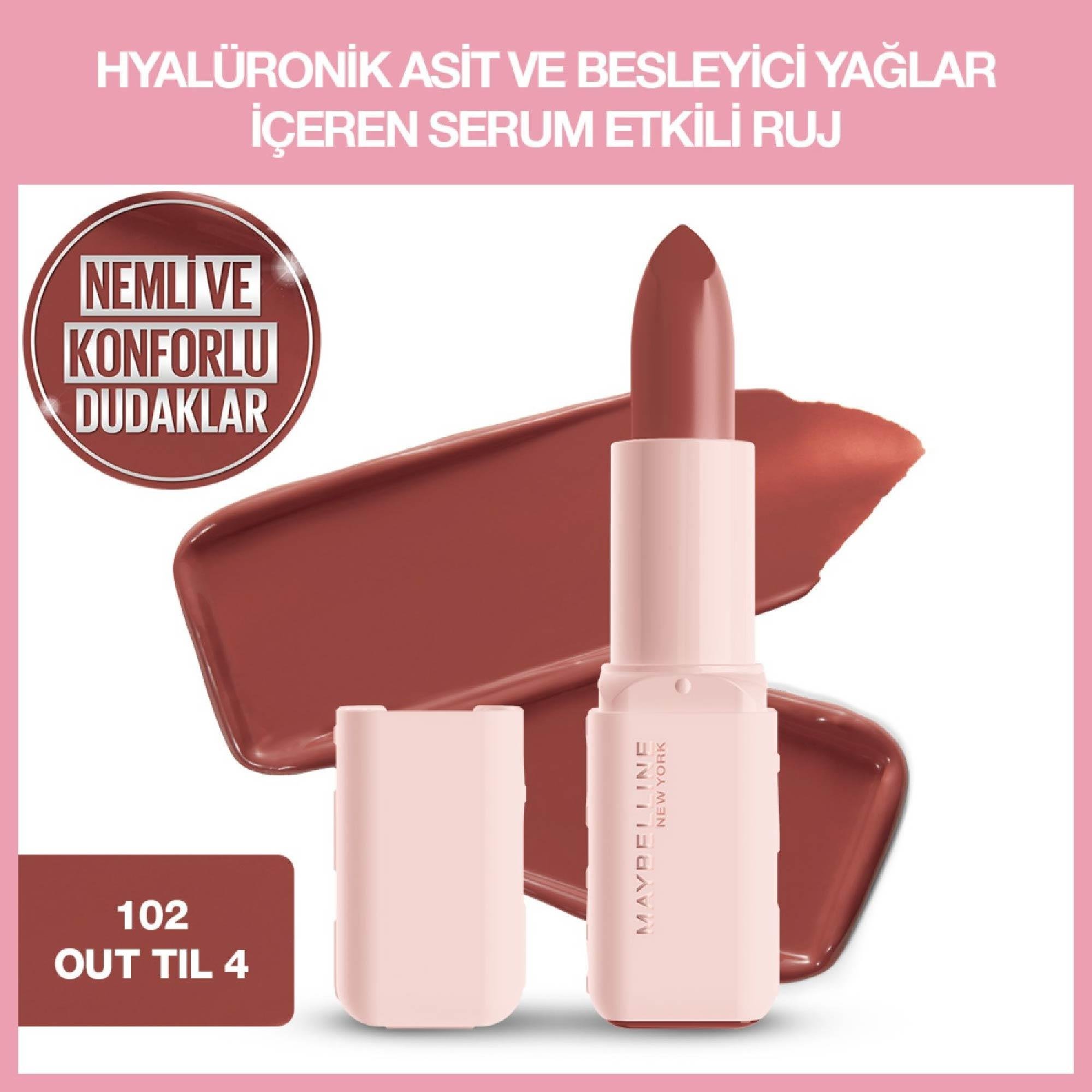 Maybelline Serum Etkili Hyalüronik Asit ve Besleyici Yağ İçeren Ruj 102 Out Til 4 
