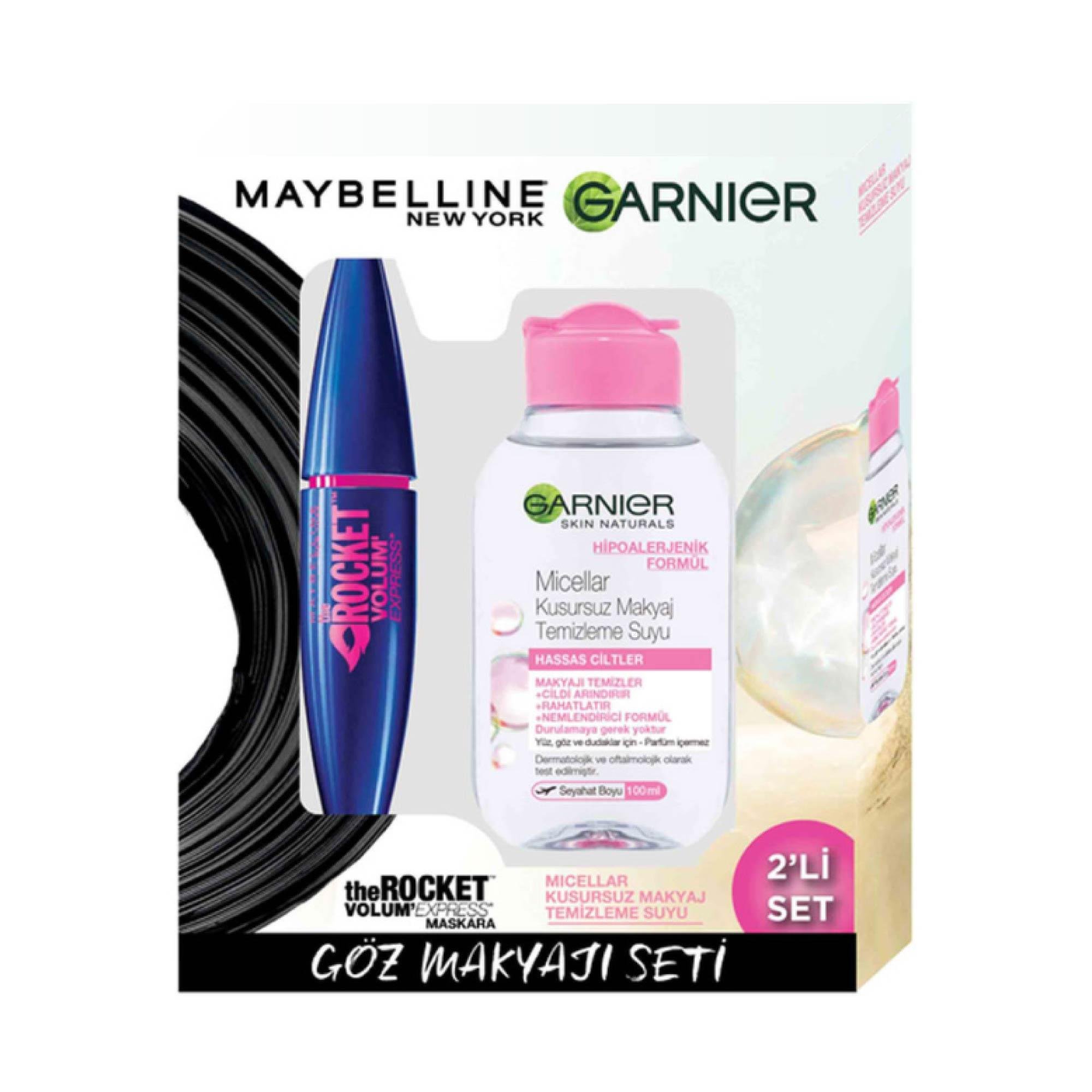 Maybelline Volum Express Rocket Maskara+Micellar Makyaj Temizleme Suyu İkili Set