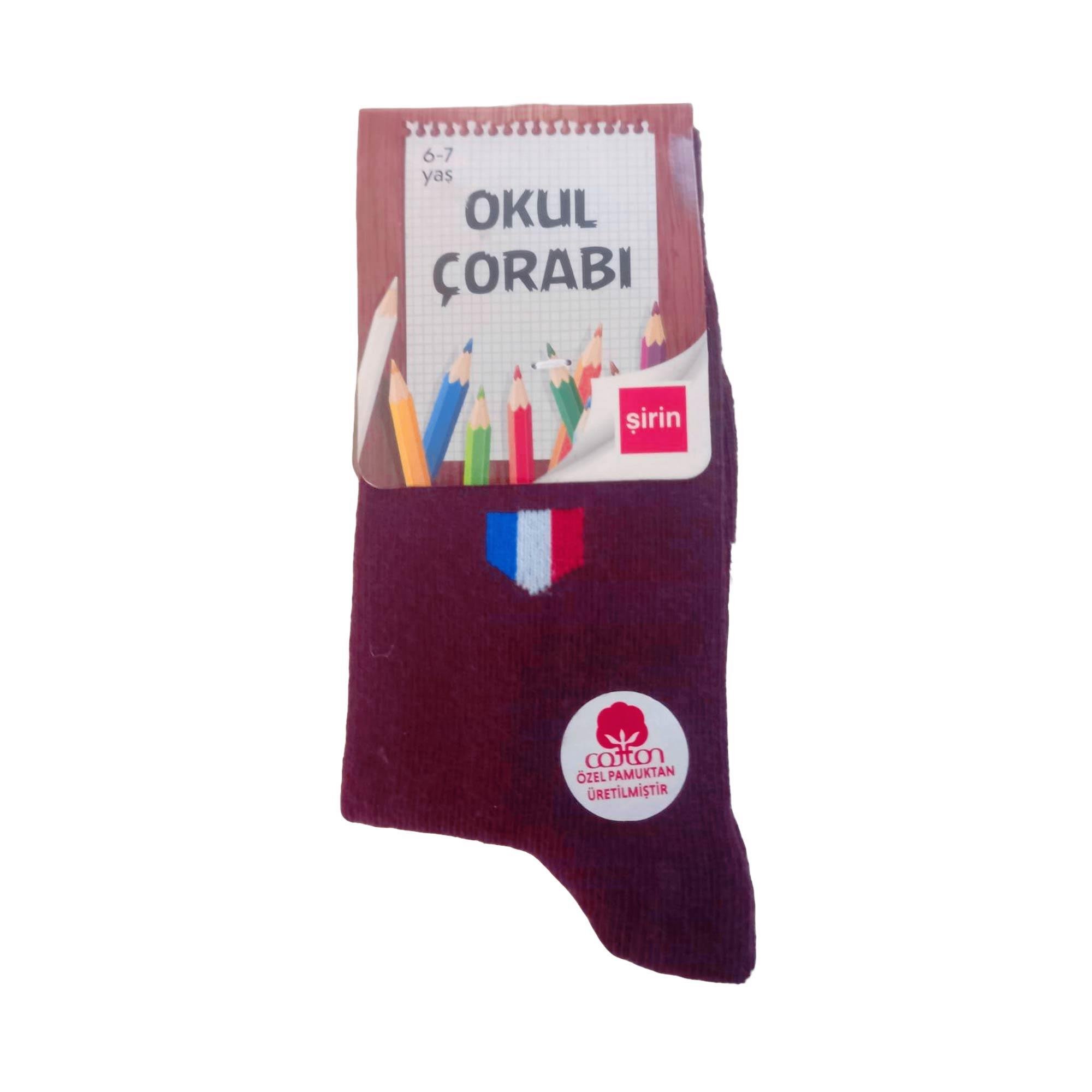 Şirin Soket Cotton Çocuk Okul Çorabı (6-7) Yaş Bordo Size 26-29