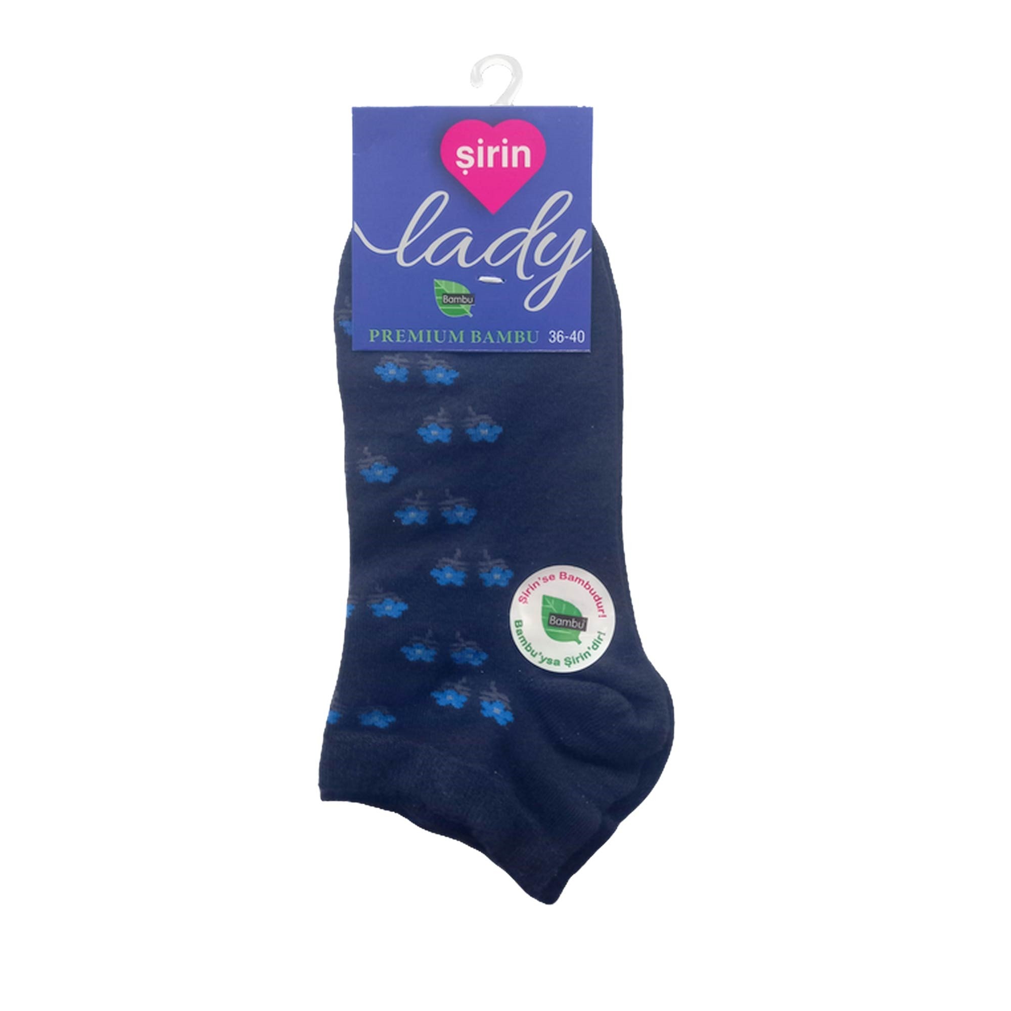 Şirin Soket Premium Bambu Lady Çorap Çiçek Desenli Lacivert Kadın 4040