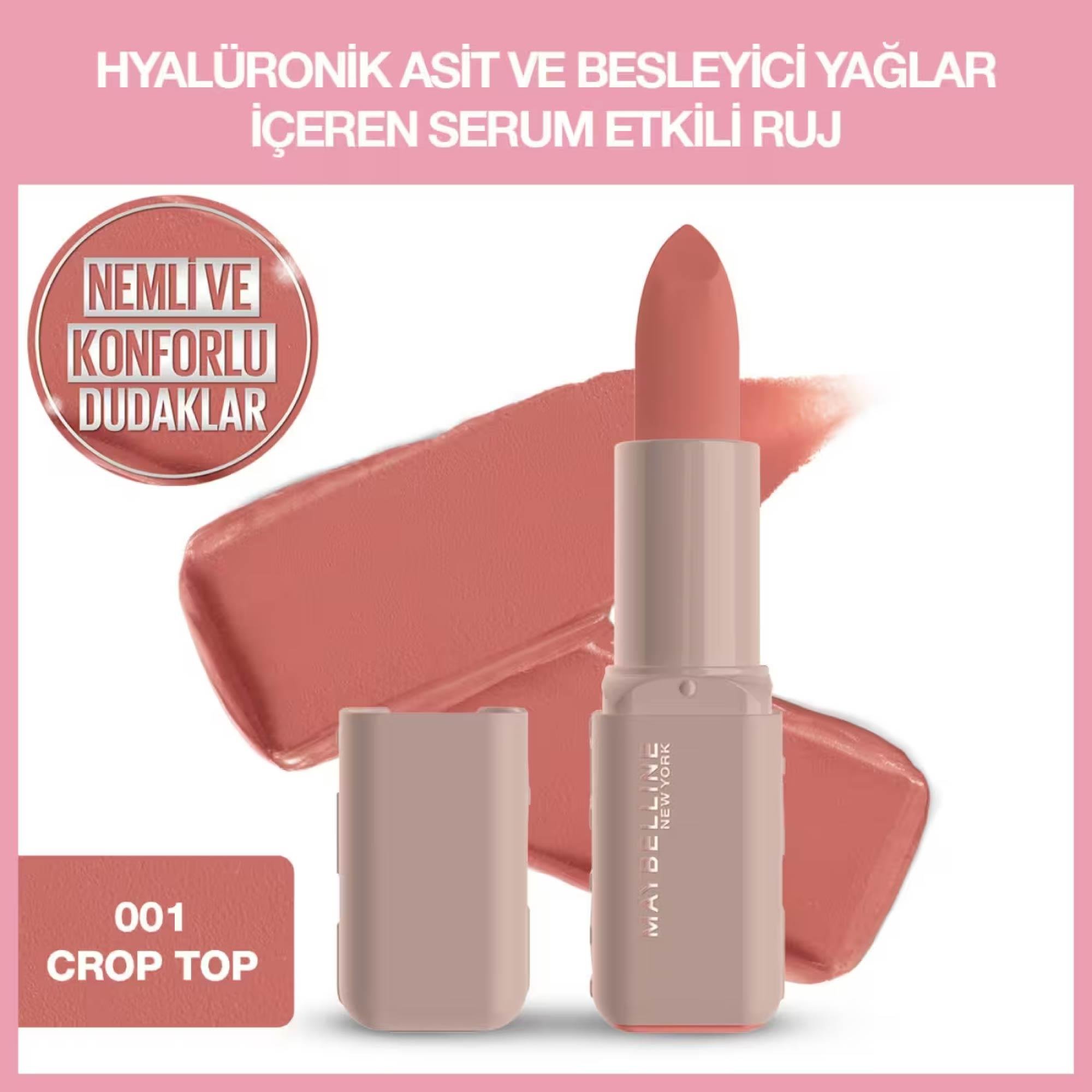 Maybelline Serum Etkili Hyalüronik Asit ve Besleyici Yağ İçeren Ruj 001 Crop Top