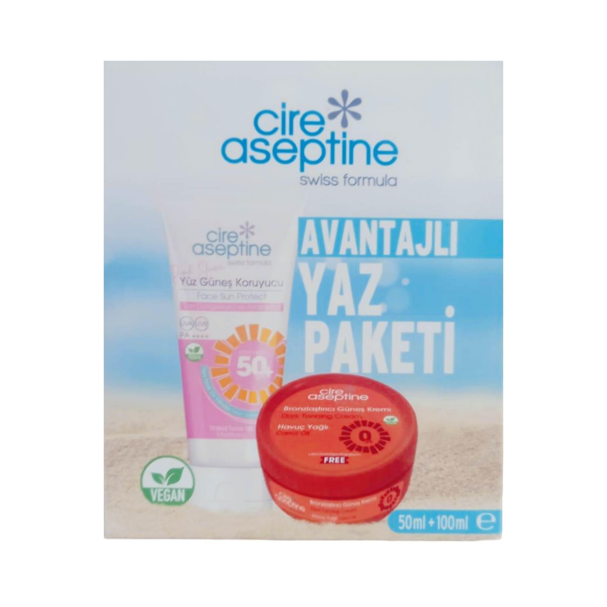Cire Aseptine Pink Shine Güneş Koruyucu 50ml + Bronzlaştıcı Havuç Yağlı Güneş Kremi 100 ml