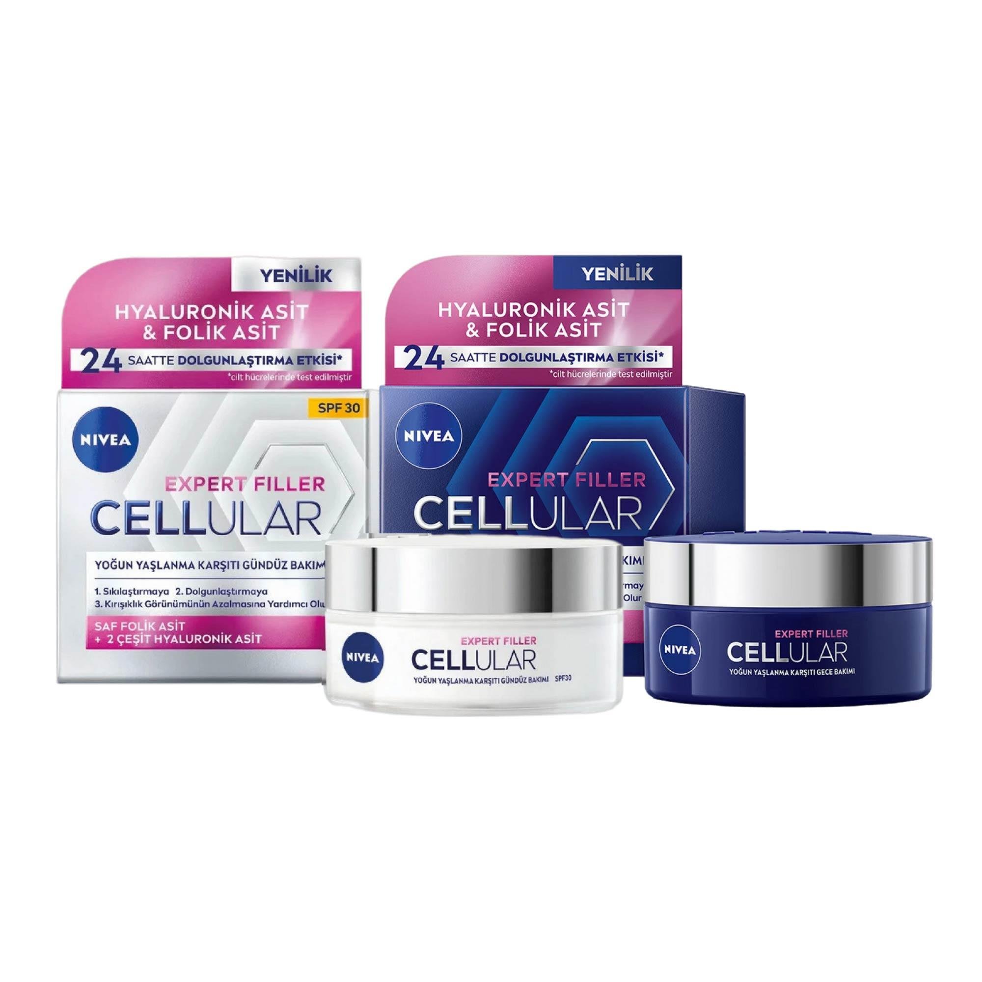 Nivea Cellular Filler Sıkılaştırıcı Gündüz Kremi 50ml + Nivea Cellular Filler Sıkılaştırıcı Gece Kremi Hediyeli 50ml