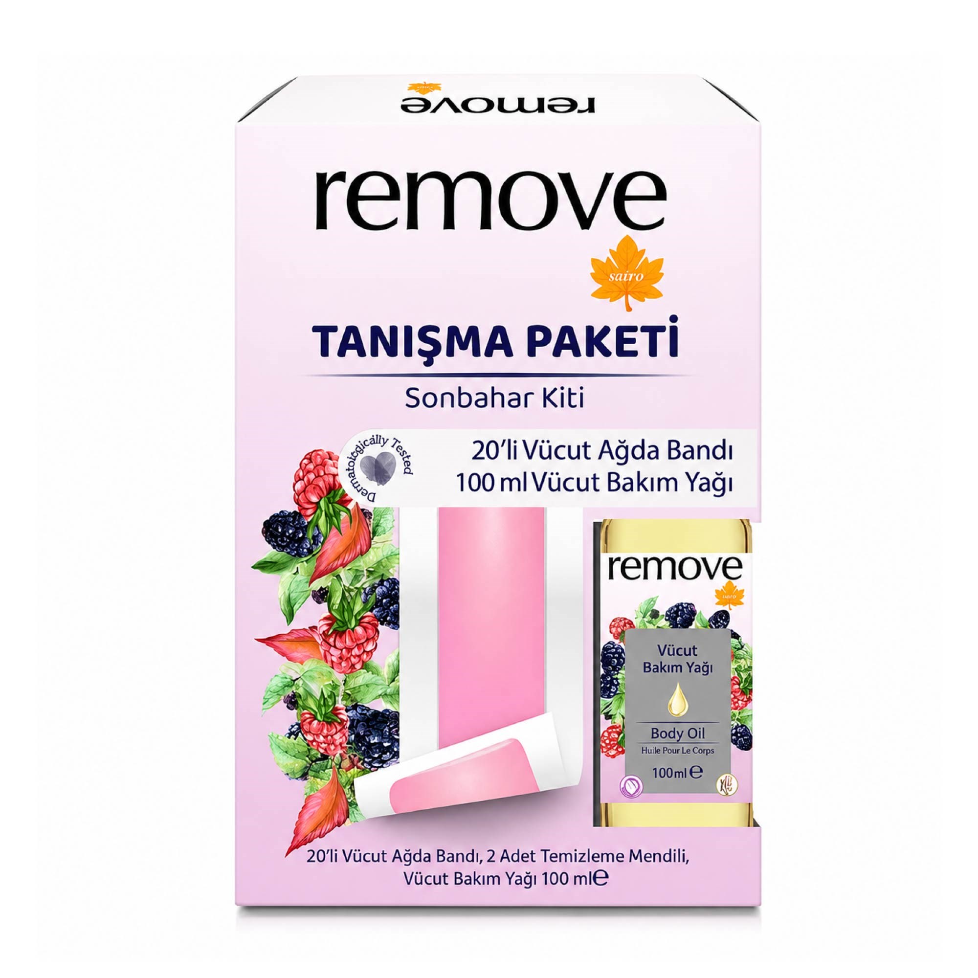Remove Tanışma Paketi 20'li Vücut Ağda Bandı + 100 ml Vücut Bakım Yağı