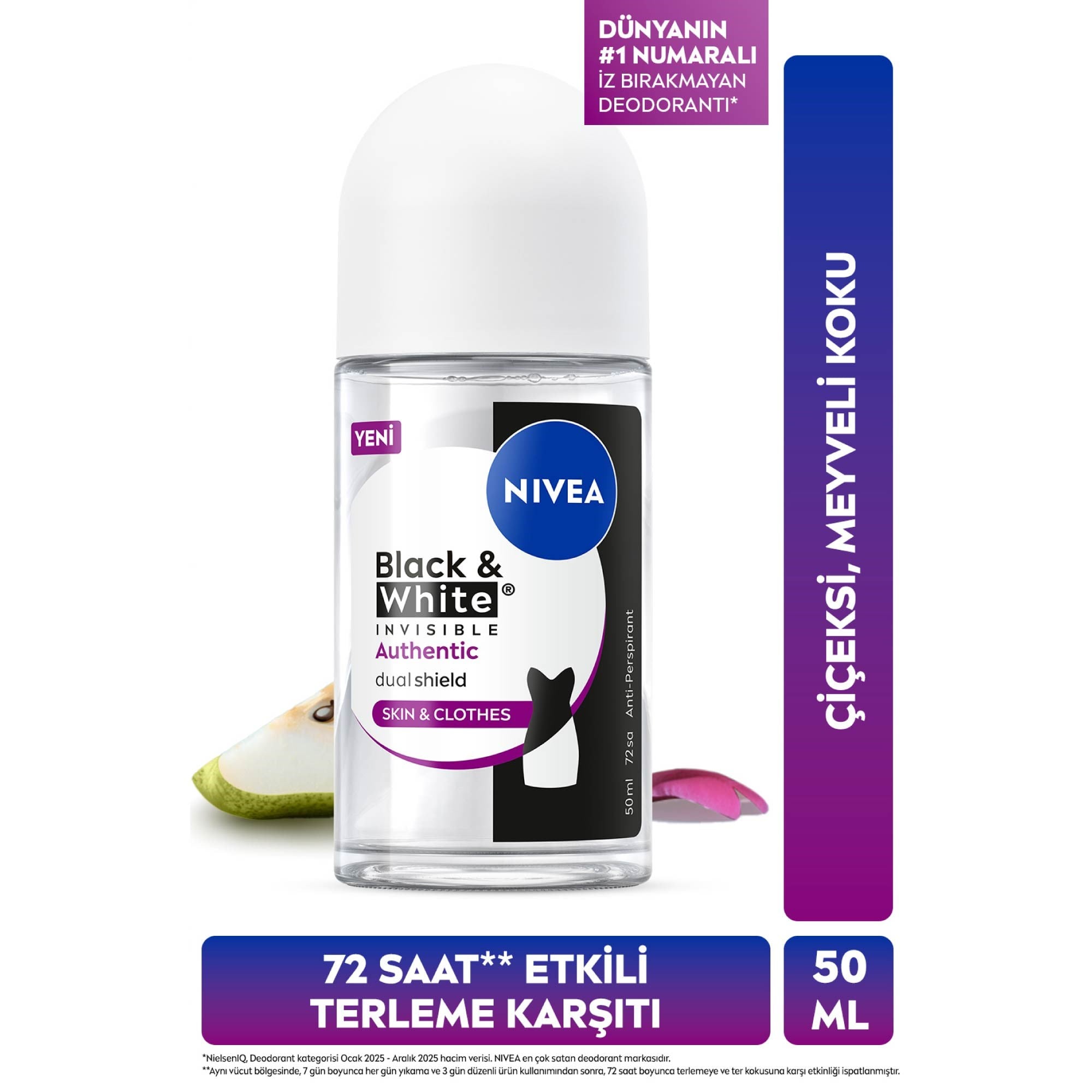 Nivea Roll-On Invisible Black&White Authentic Kadın 50 ml