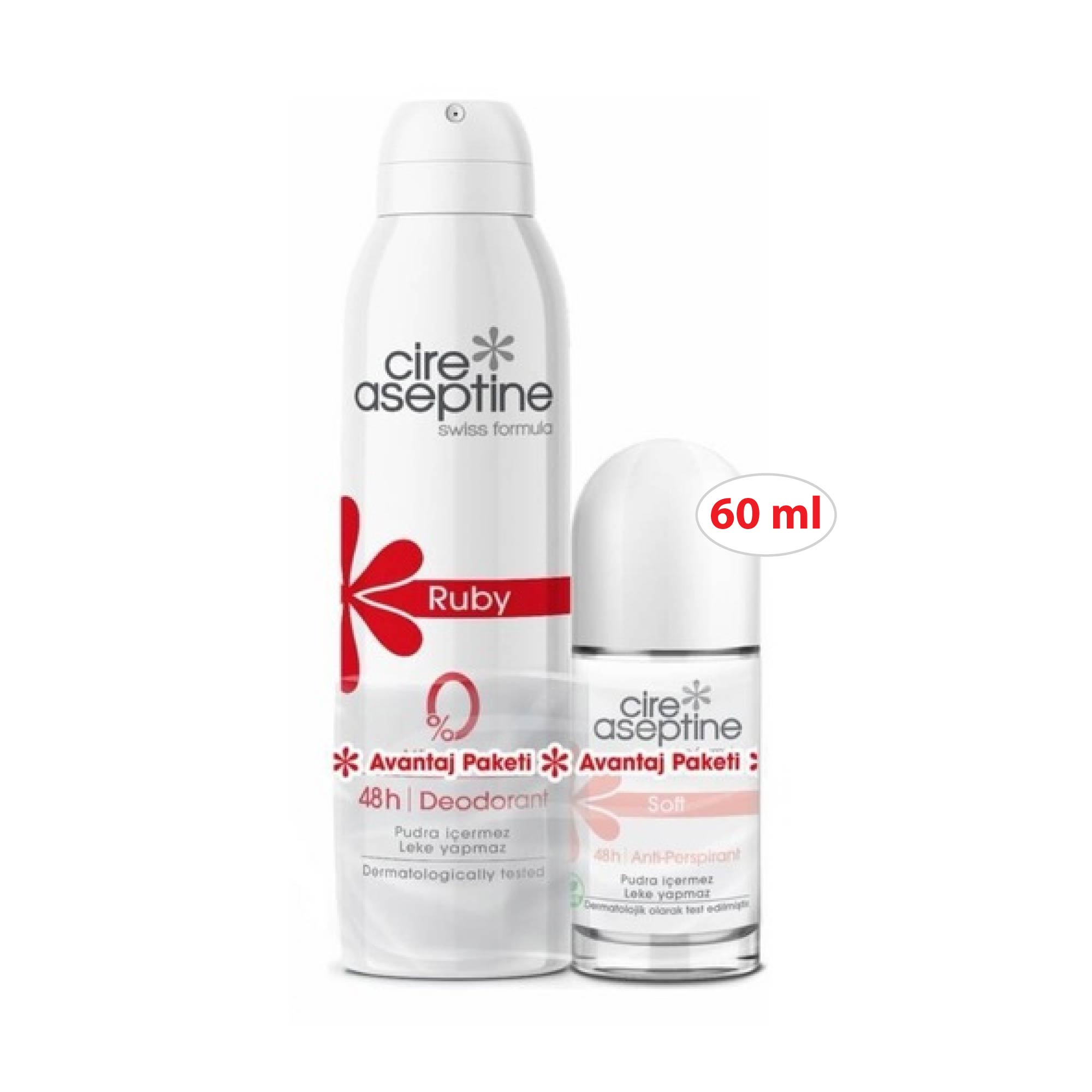 Cire Aseptine Ruby Deodorant 150ml + Soft Roll on 60ml