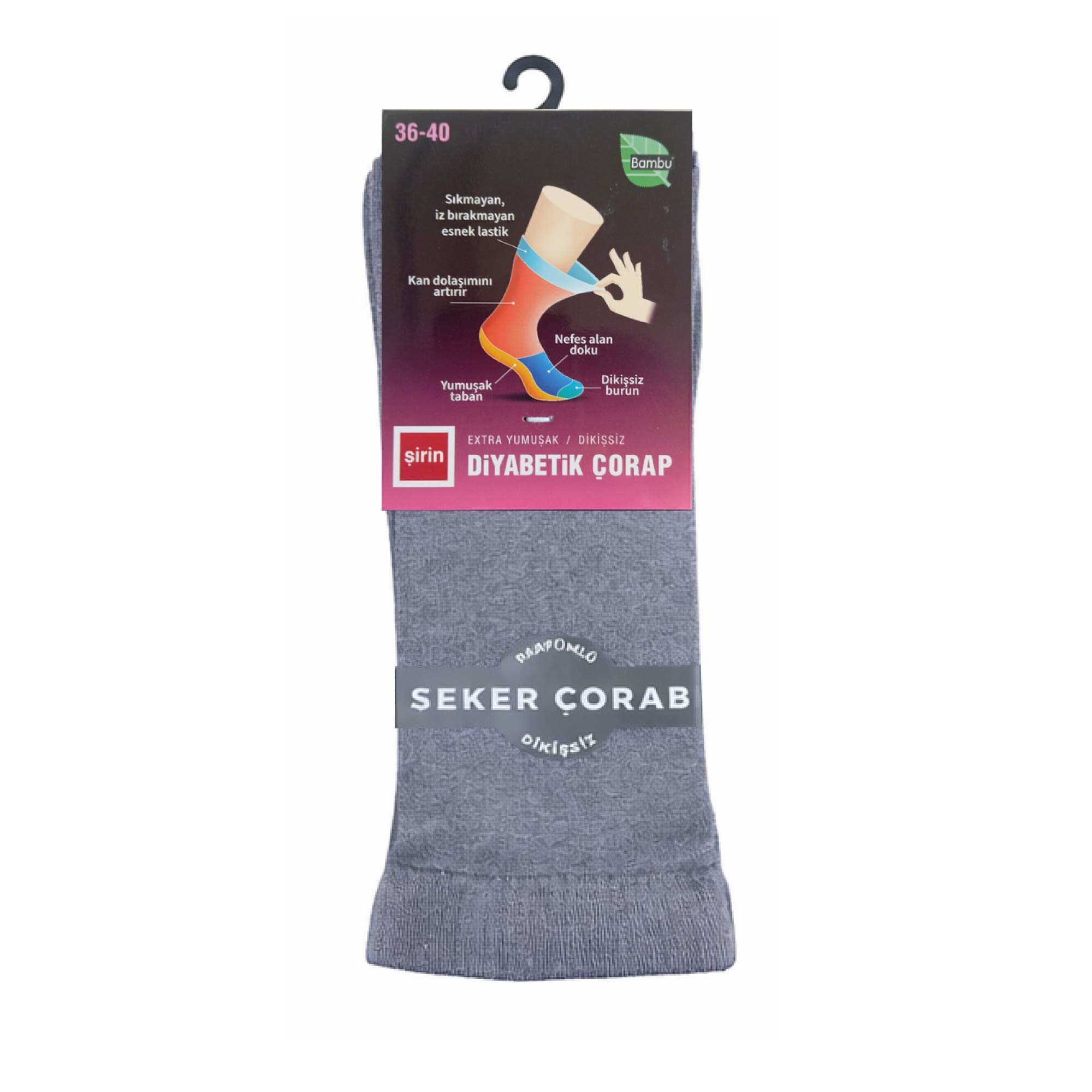 Şirin Bambu Bayan Gri Diyabetik Çorap  Parfümlü Dikişsiz Şeker Çorabı