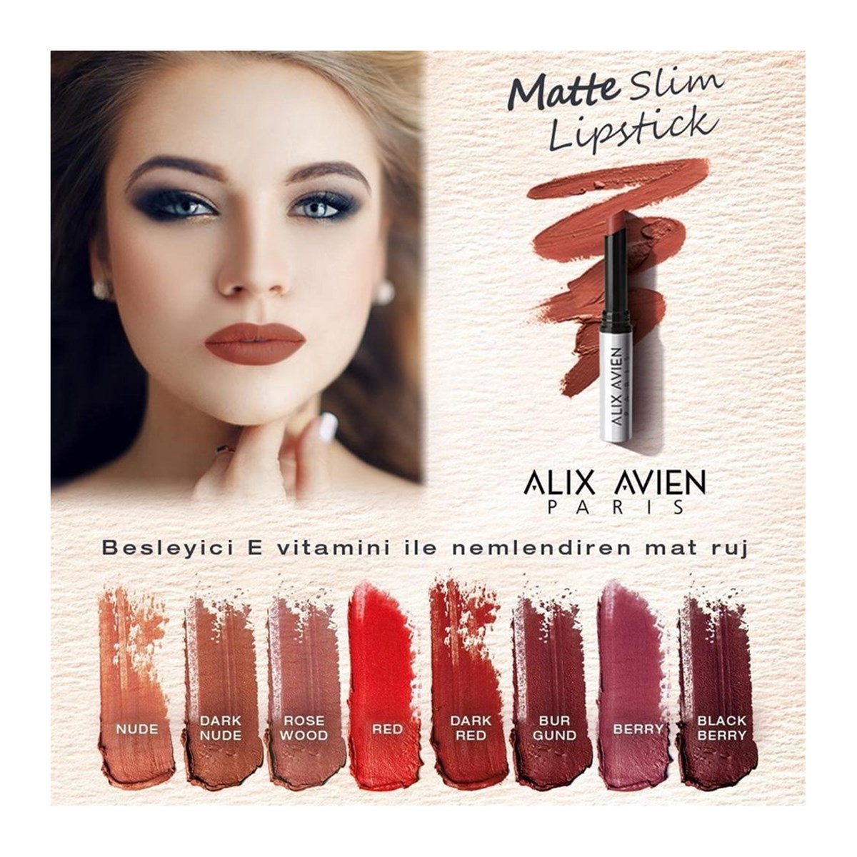 Alix Avien Matte Slim Lipstick No.04 Dark Red - Platin