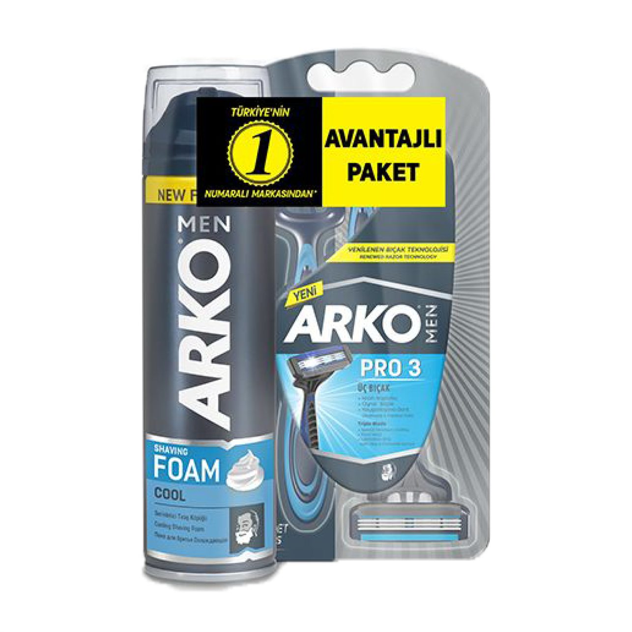 Arko Men Tıraş Köpüğü Cool 200 ml + Arko Men Pro 3 Tıraş Bıçağı 3'lü ...