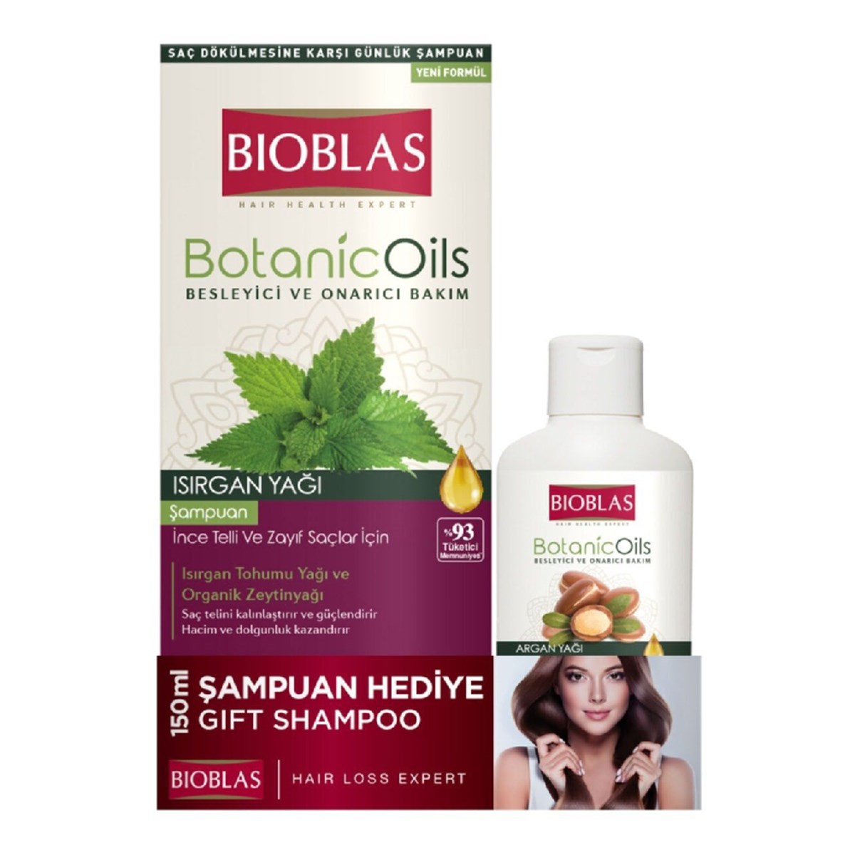 Bioblas Şampuan Botanic Oils Isırgan Yağı İnce Telli ve Zayıf Saçlar 360ml+Bioblas  Şampuan Botanic Oils Argan 150ml