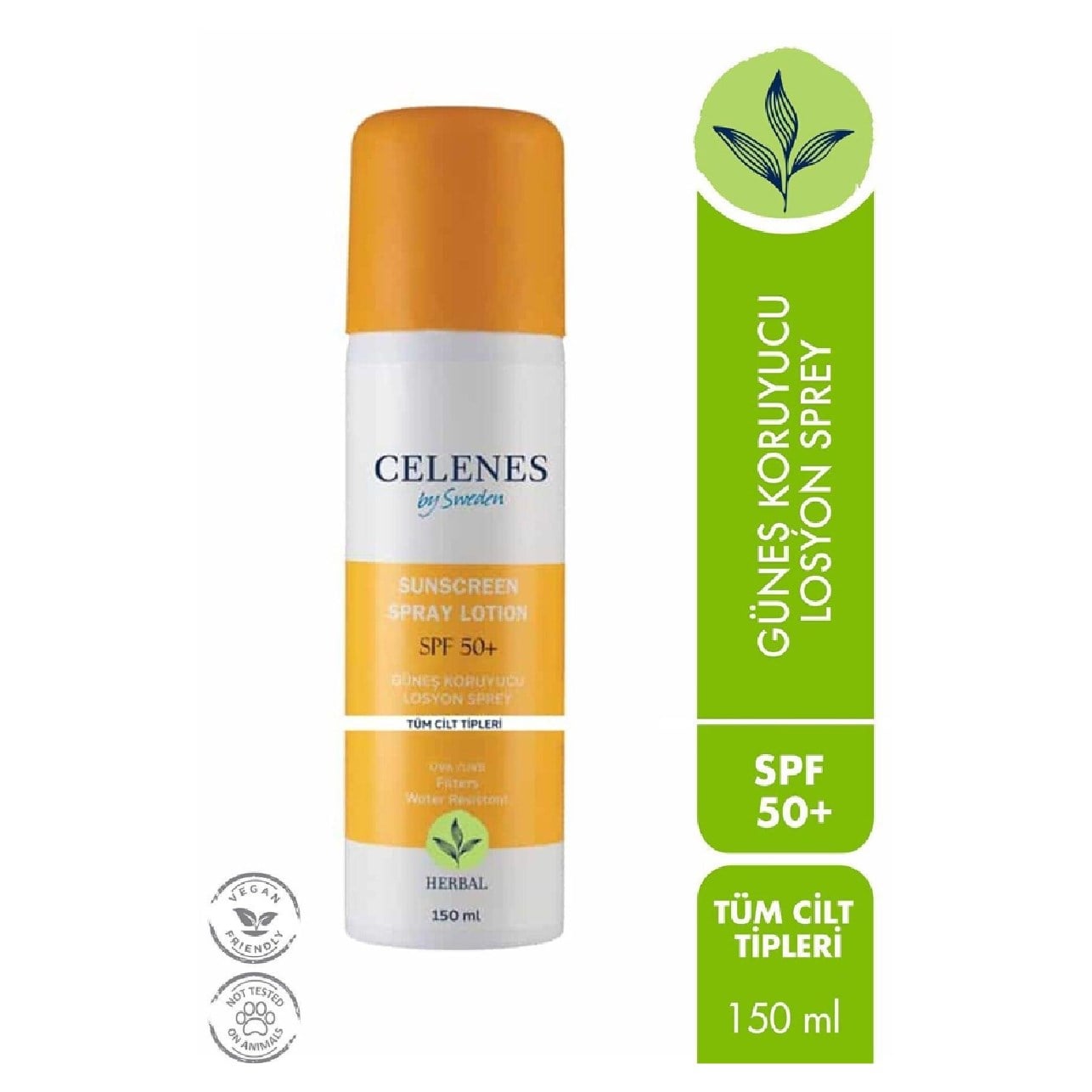 Celenes Sunscreen Spray Lotion Güneş Koruyucu Losyon Sprey Spf +50 Tüm Cilt Tipleri İçin 150 ml