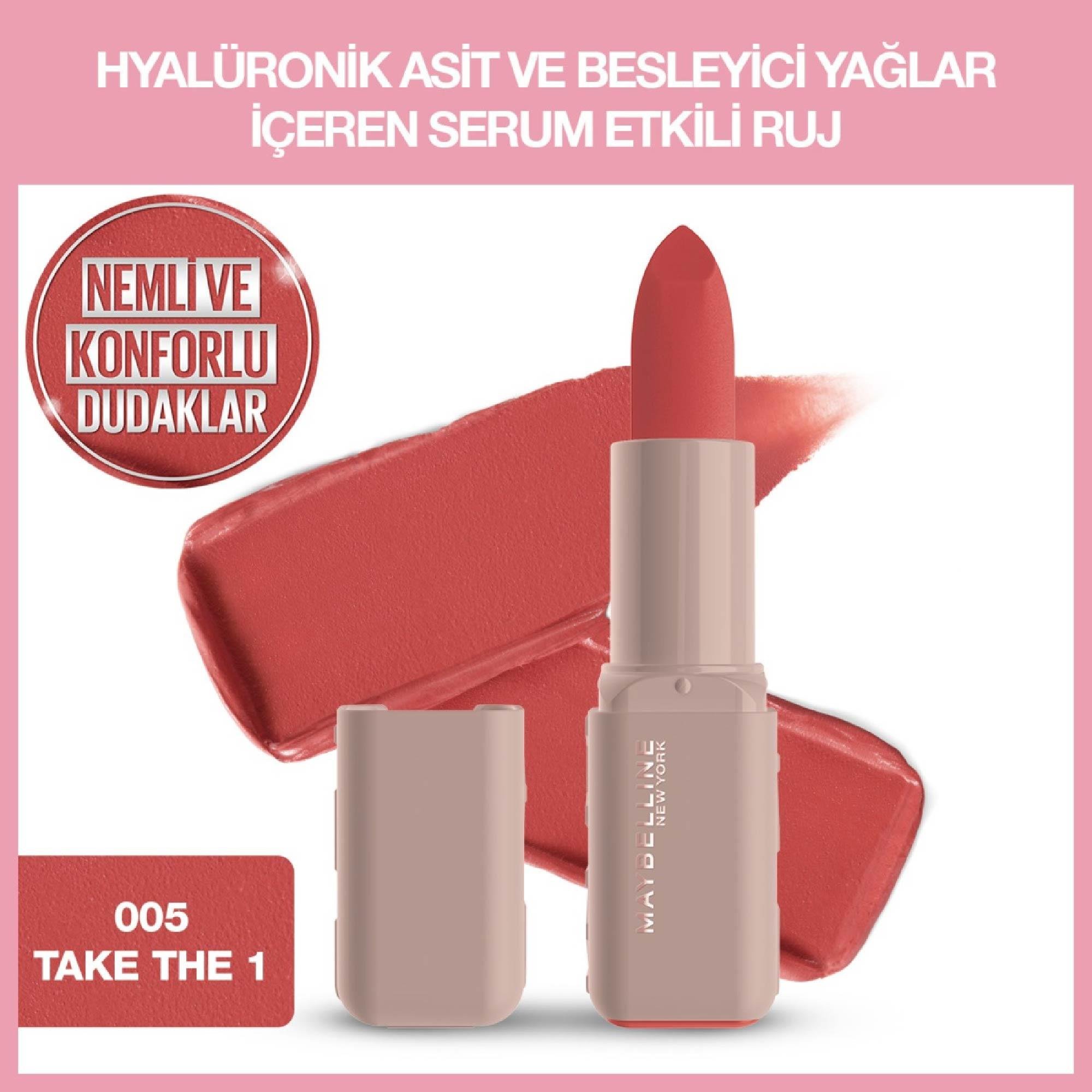 Maybelline Serum Etkili Hyalüronik Asit ve Besleyici Yağ İçeren Ruj 005 Take the 1 