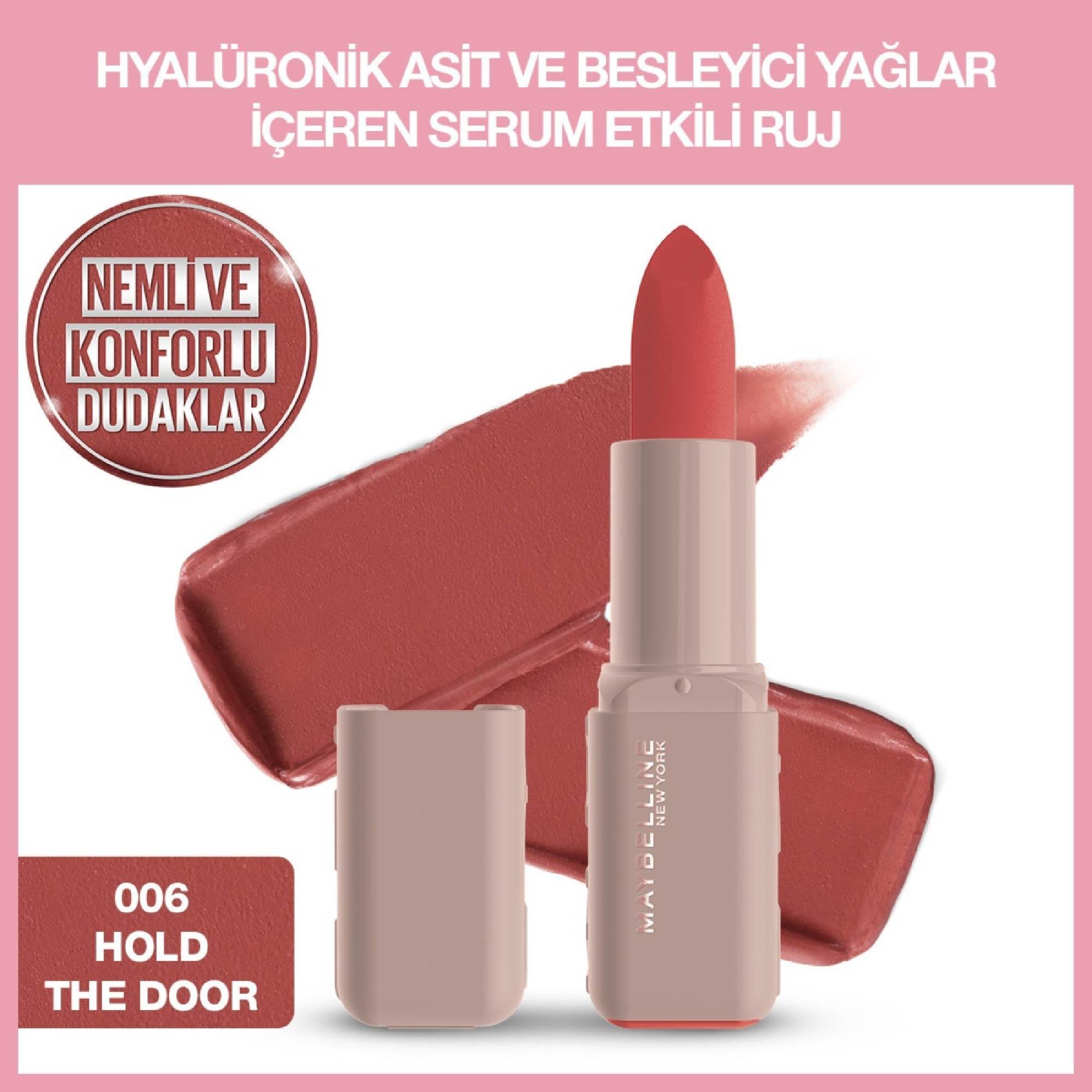 Maybelline Serum Etkili Hyalüronik Asit ve Besleyici Yağ İçeren Ruj 006 Hold The Door 