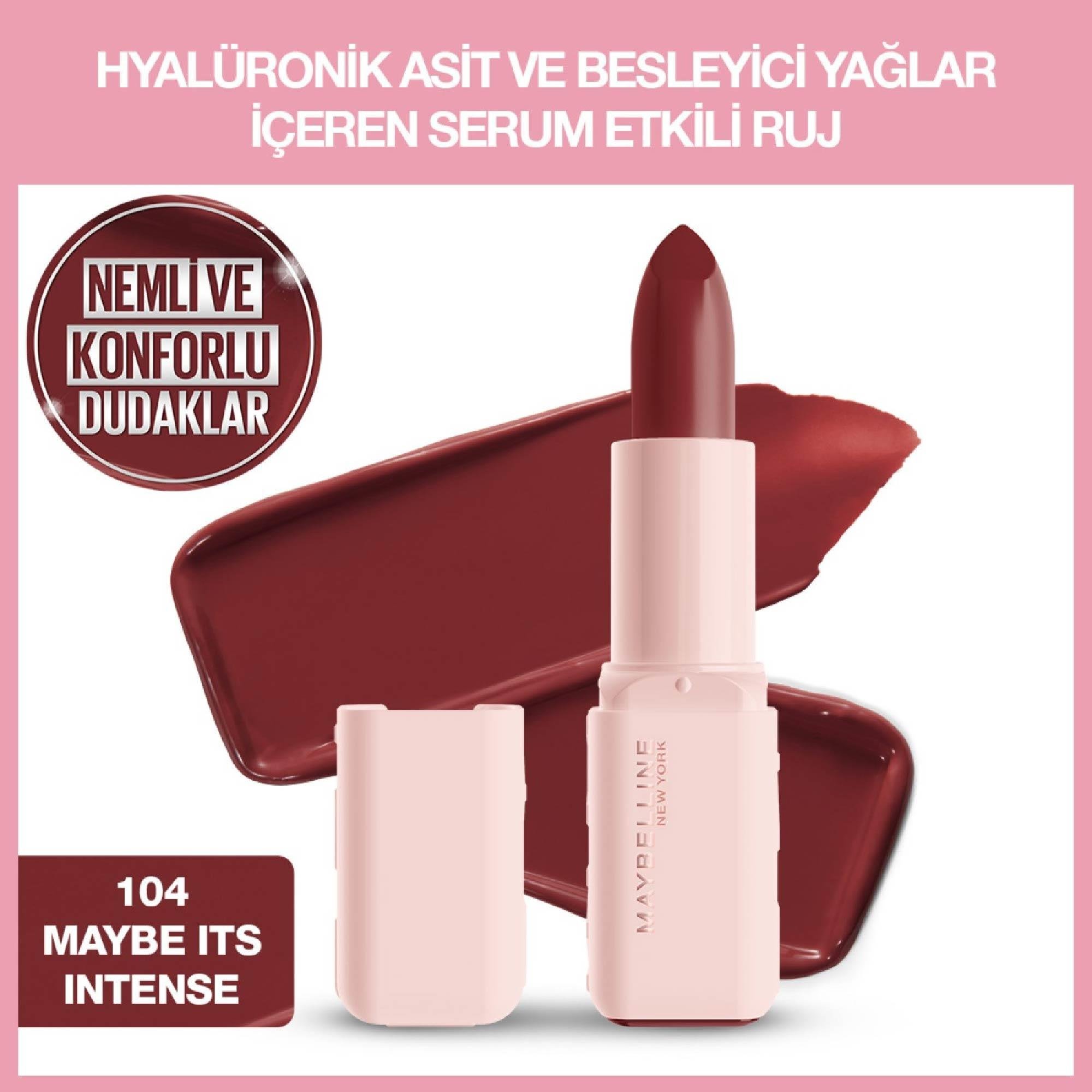 Maybelline  Serum Etkili Hyalüronik Asit ve Besleyici Yağ İçeren Ruj 104 Maybe It's Intense