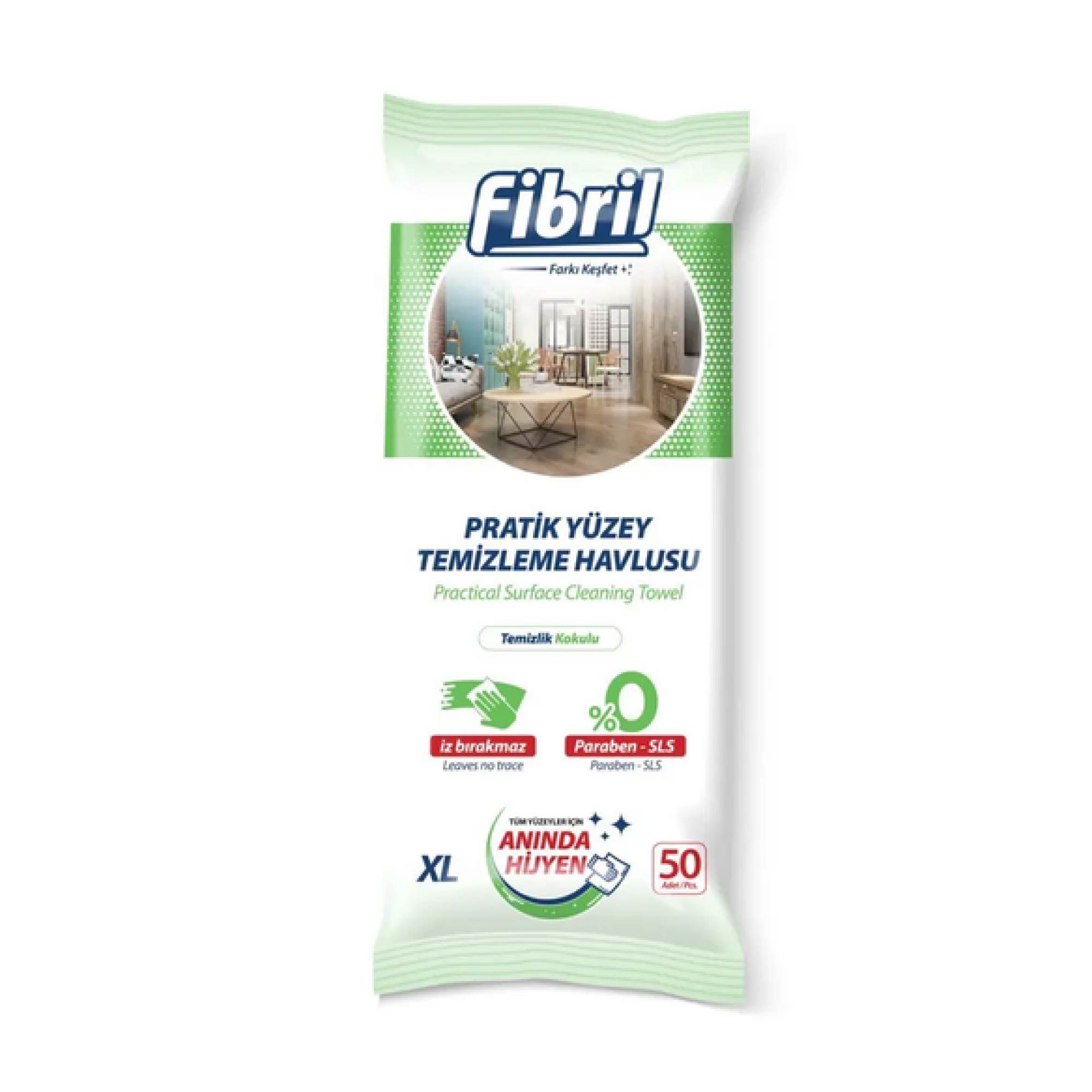 Fibril Pratik Yüzey Temizleme Havlusu Temizlik Kokulu 50'li