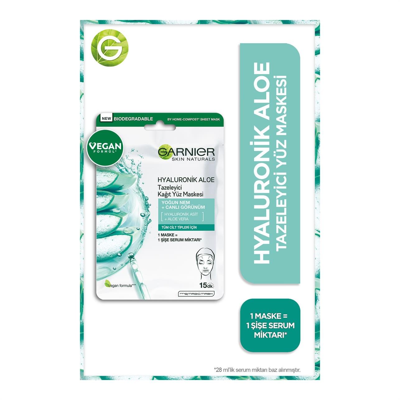 Garnier Hyaluronik Aloe Tazeleyici Kağıt Yüz Maskesi / Tüm Cilt Tipleri 