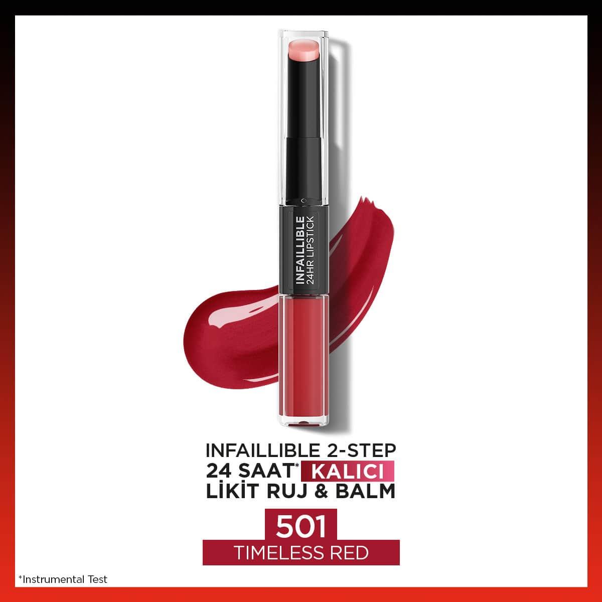 Loreal Paris Infailible 24 Hr Kalıcı Likit Ruj & Balm 501 Timeless Red	