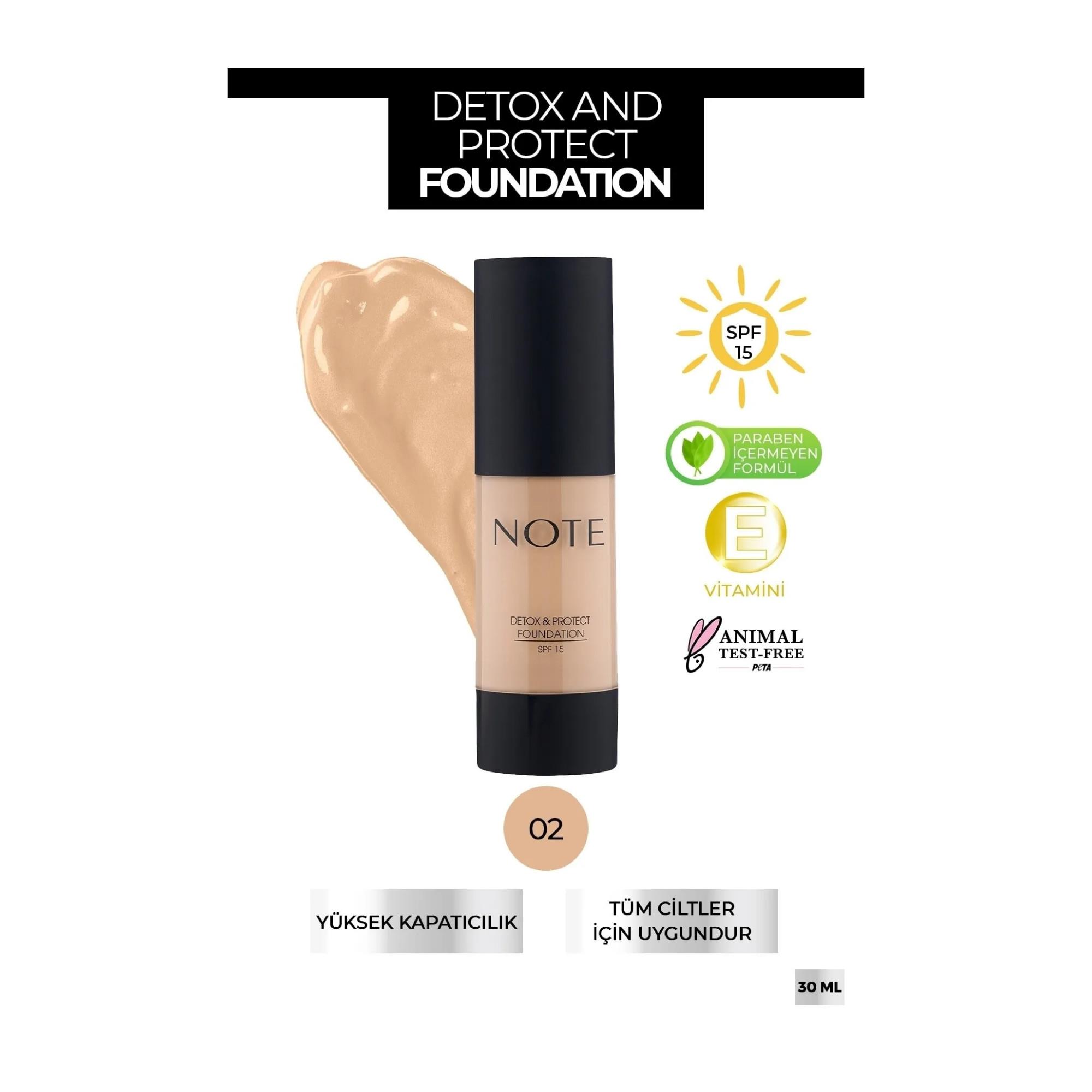 Note Detox & Protect SPF 15 Fondöten 02 Natural Beige 