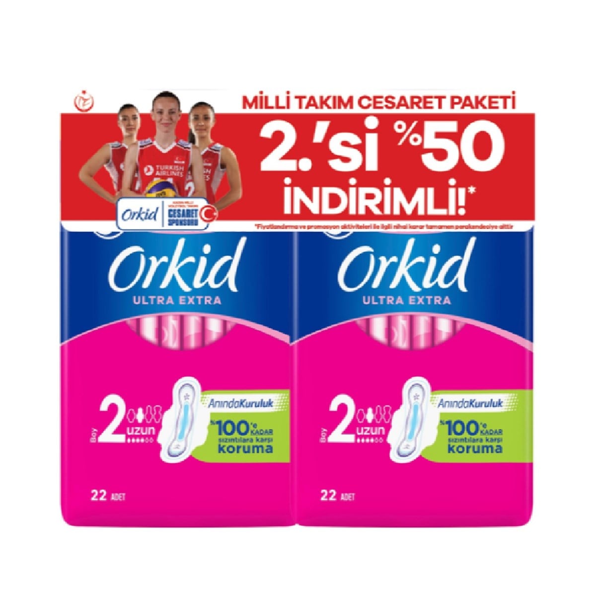 Orkid Estra Hijyenik Ped Cesaret Paketi Uzun 22+22