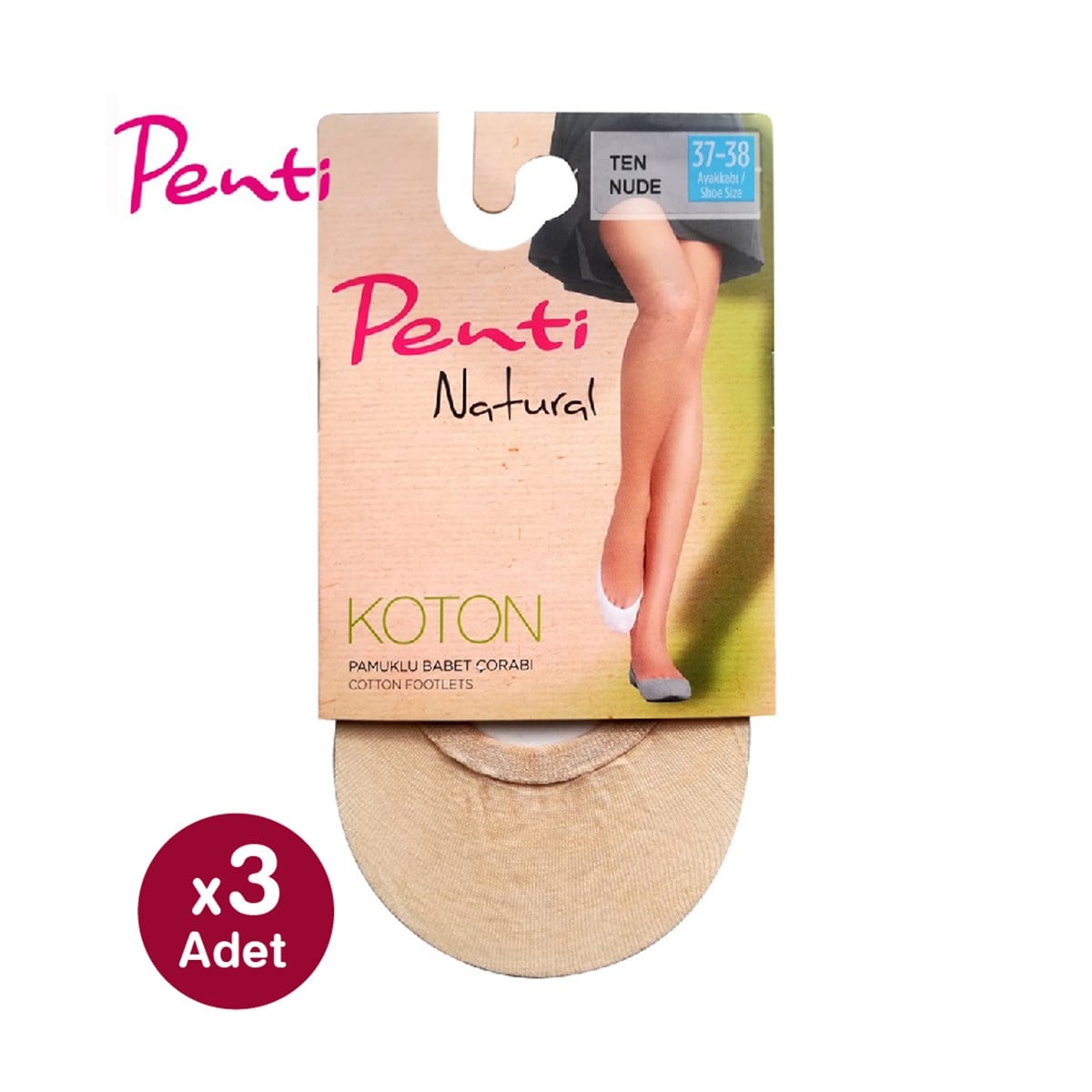 Penti Natural Koton Babet Çorabı Ten 37-38 - 3 Adet
