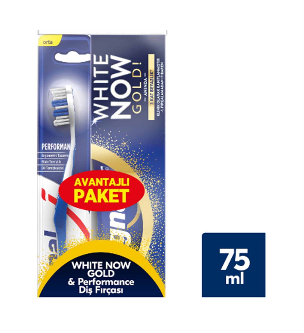 Signal White Now Gold Anında Beyazlık Diş Macunu 75 ml + Signal Performance Diş  Fırçası Orta - Platin