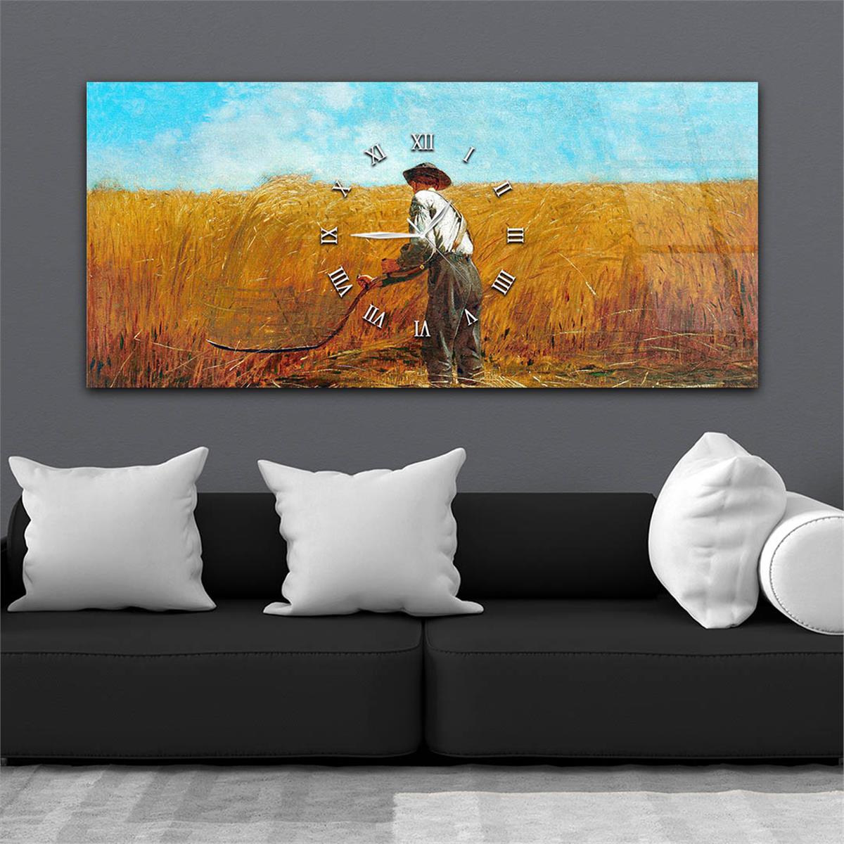 Yatay Ortadan Saatli  Sanat ve Doğa Temalı Cam Tablo 003