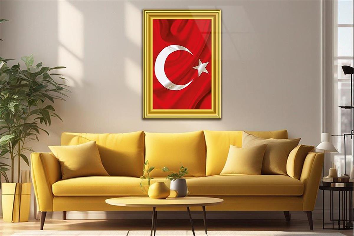 ÇERÇEVE GÖRSELLİ TÜRK BAYRAĞI CAM TABLO  