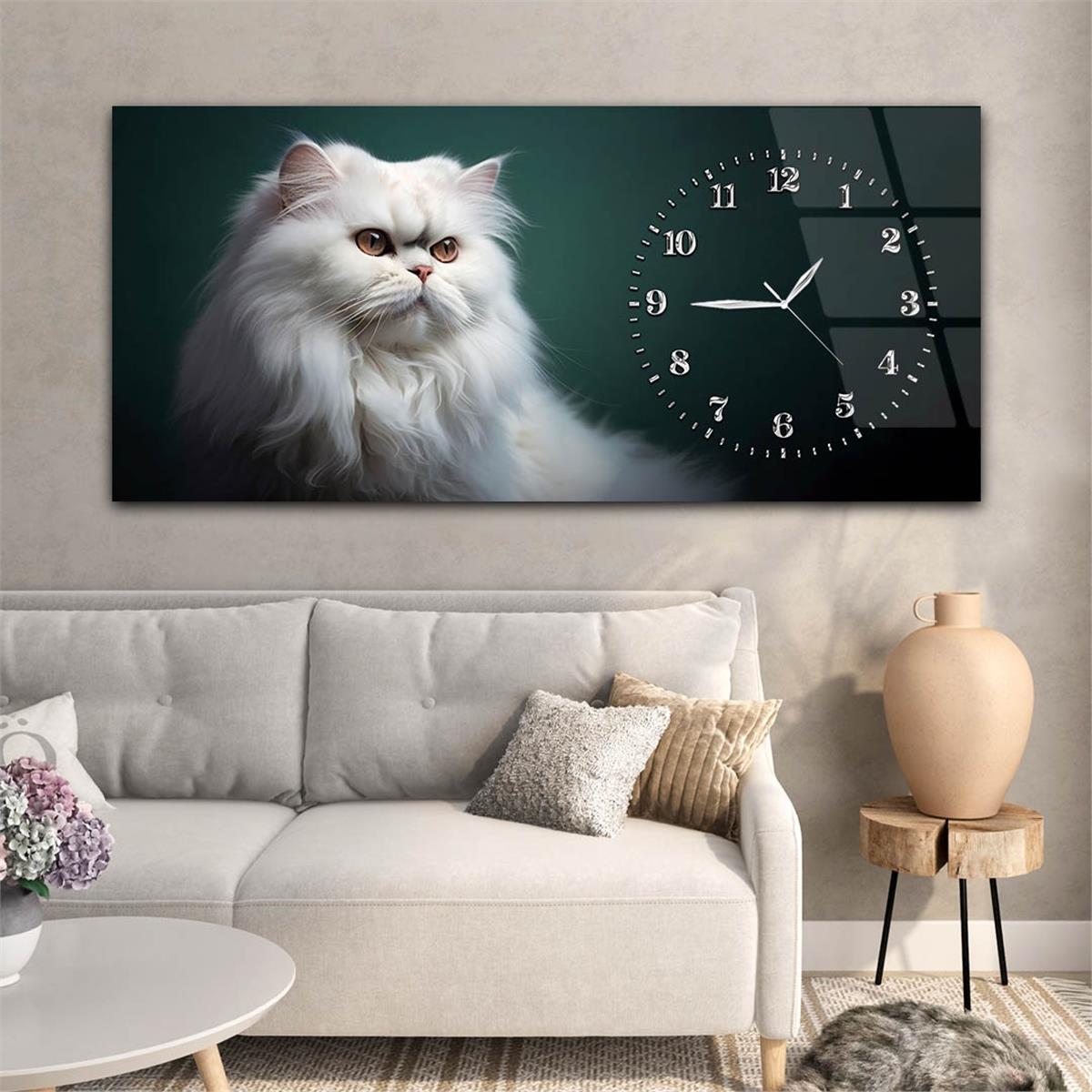 Yatay Saatli Yandan Sanat Temalı Cam Tablo 373