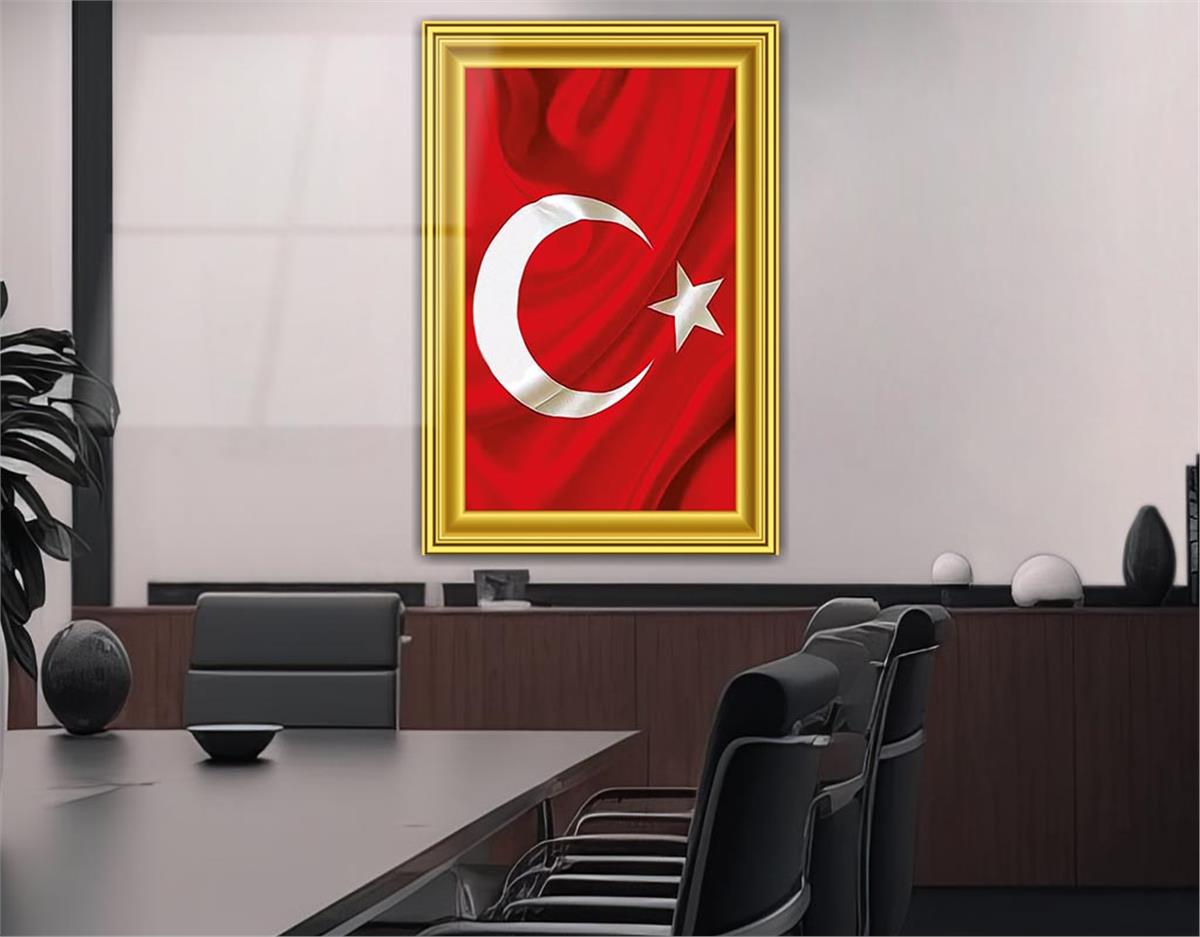 ÇERÇEVE GÖRSELLİ TÜRK BAYRAĞI CAM TABLO  
