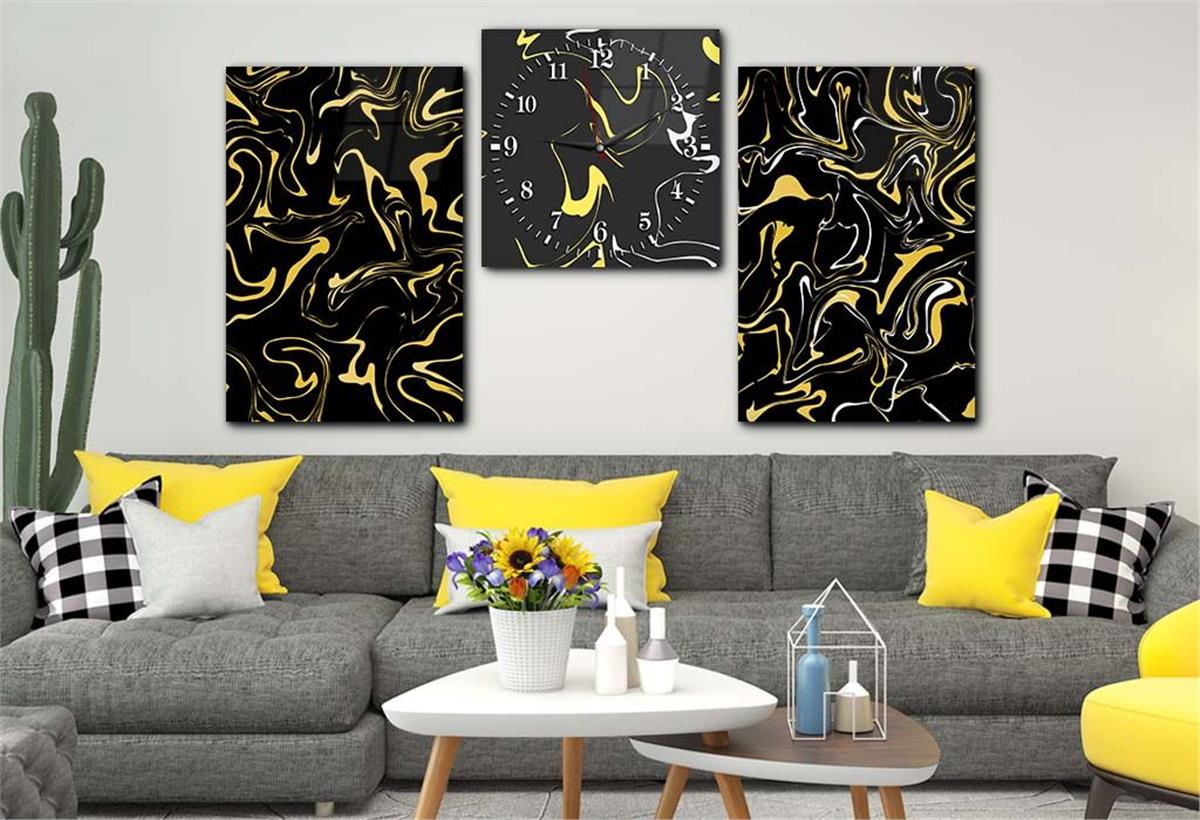 Tempered Glasss Wall Arts Art-Themed Set with Clock