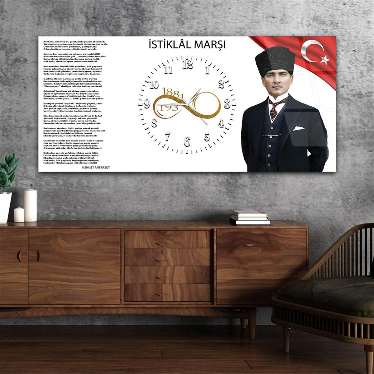 Yatay Ortadan Saatli  Vatan Temalı Cam Tablo 026