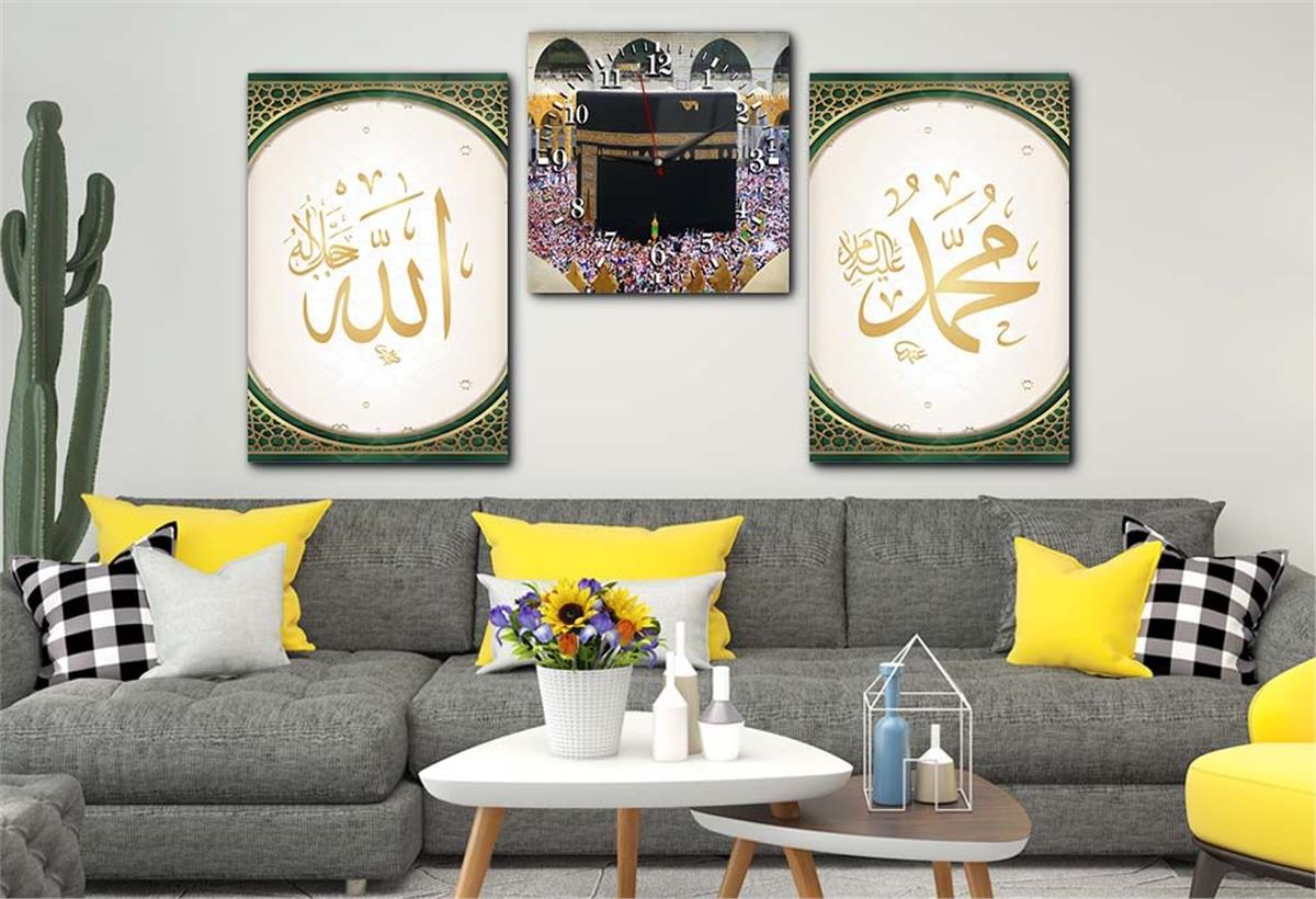 مجموعة لوح زجاجي ديني مع ساعة