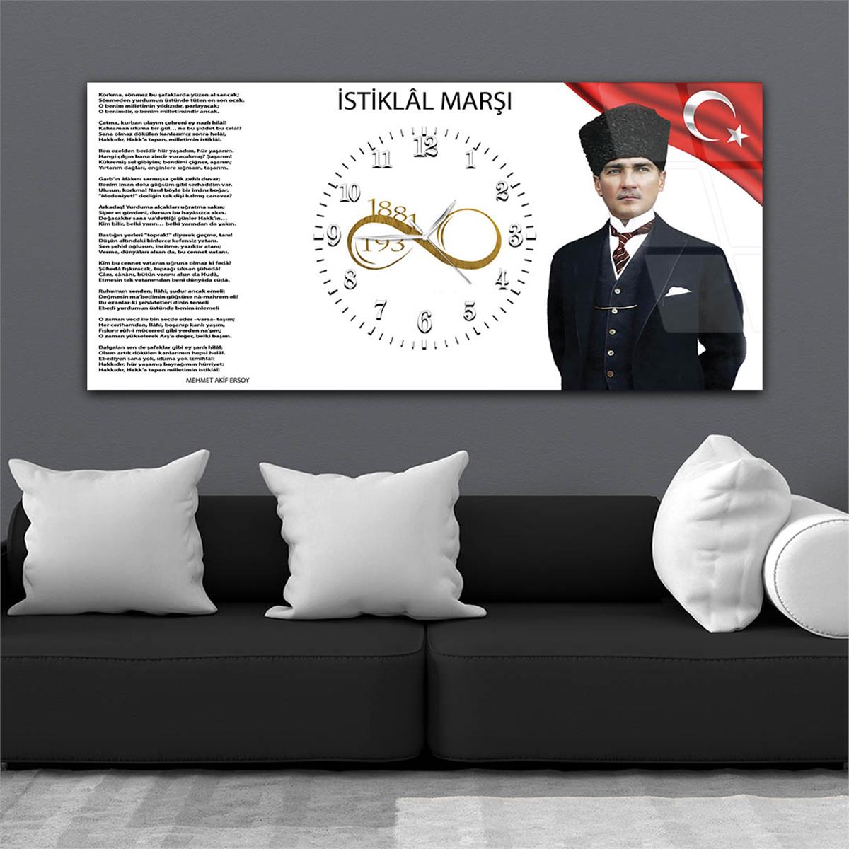 Yatay Ortadan Saatli  Vatan Temalı Cam Tablo 026