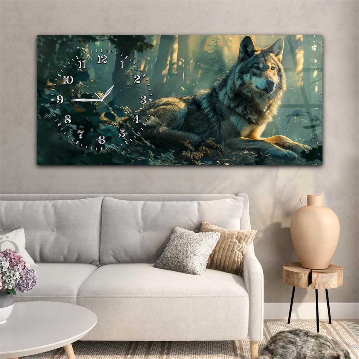 Yatay Saatli Yandan Sanat Temalı Cam Tablo 375