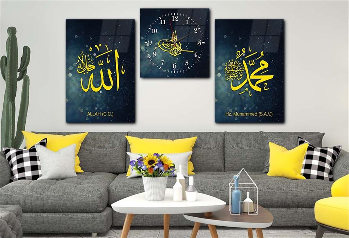 مجموعة لوح زجاجي ديني مع ساعة