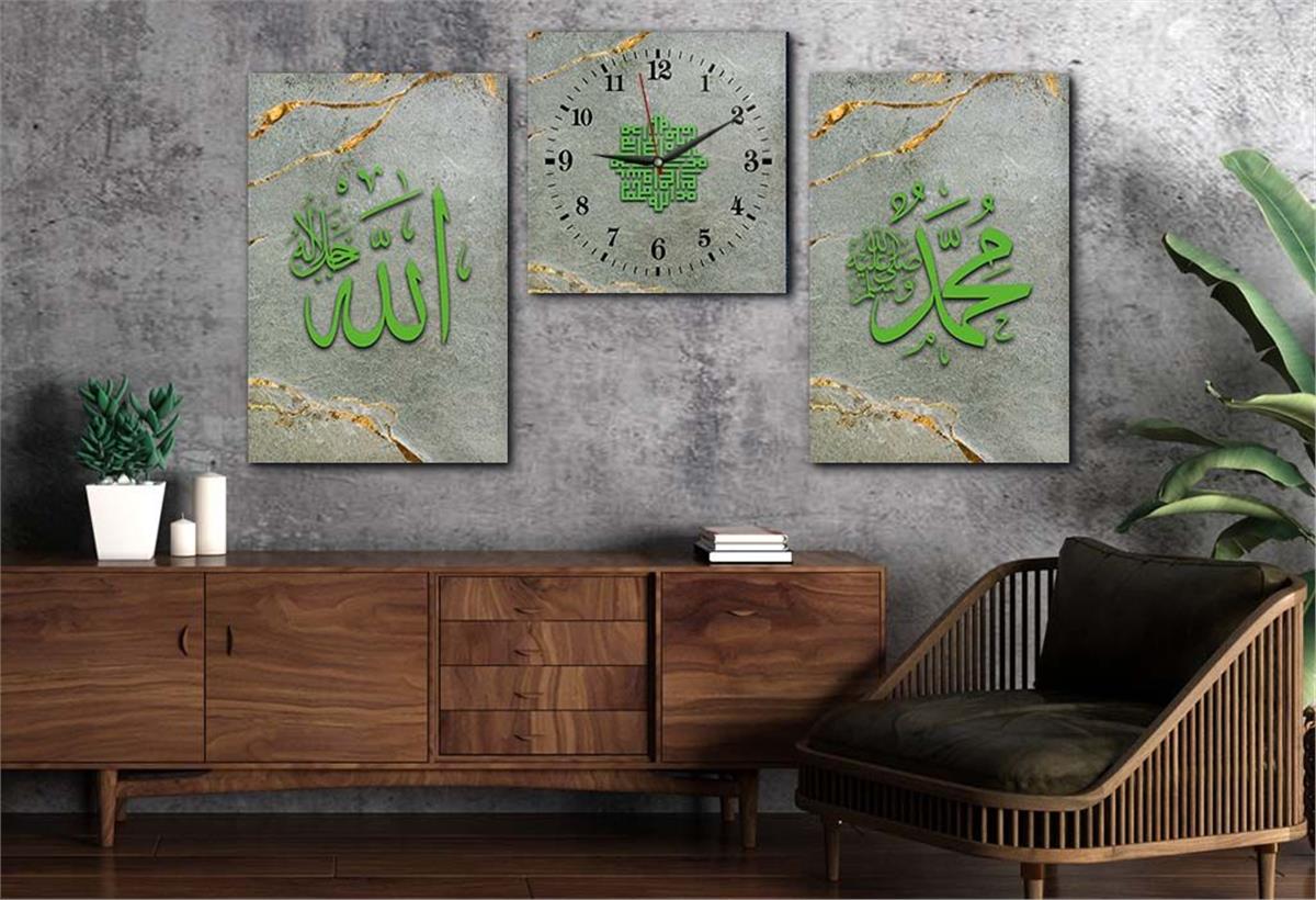 مجموعة لوح زجاجي ديني مع ساعة