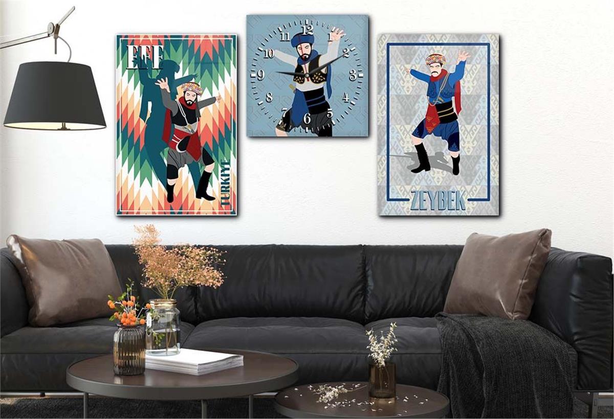 Tempered Glasss Wall Arts Art-Themed Set with Clock