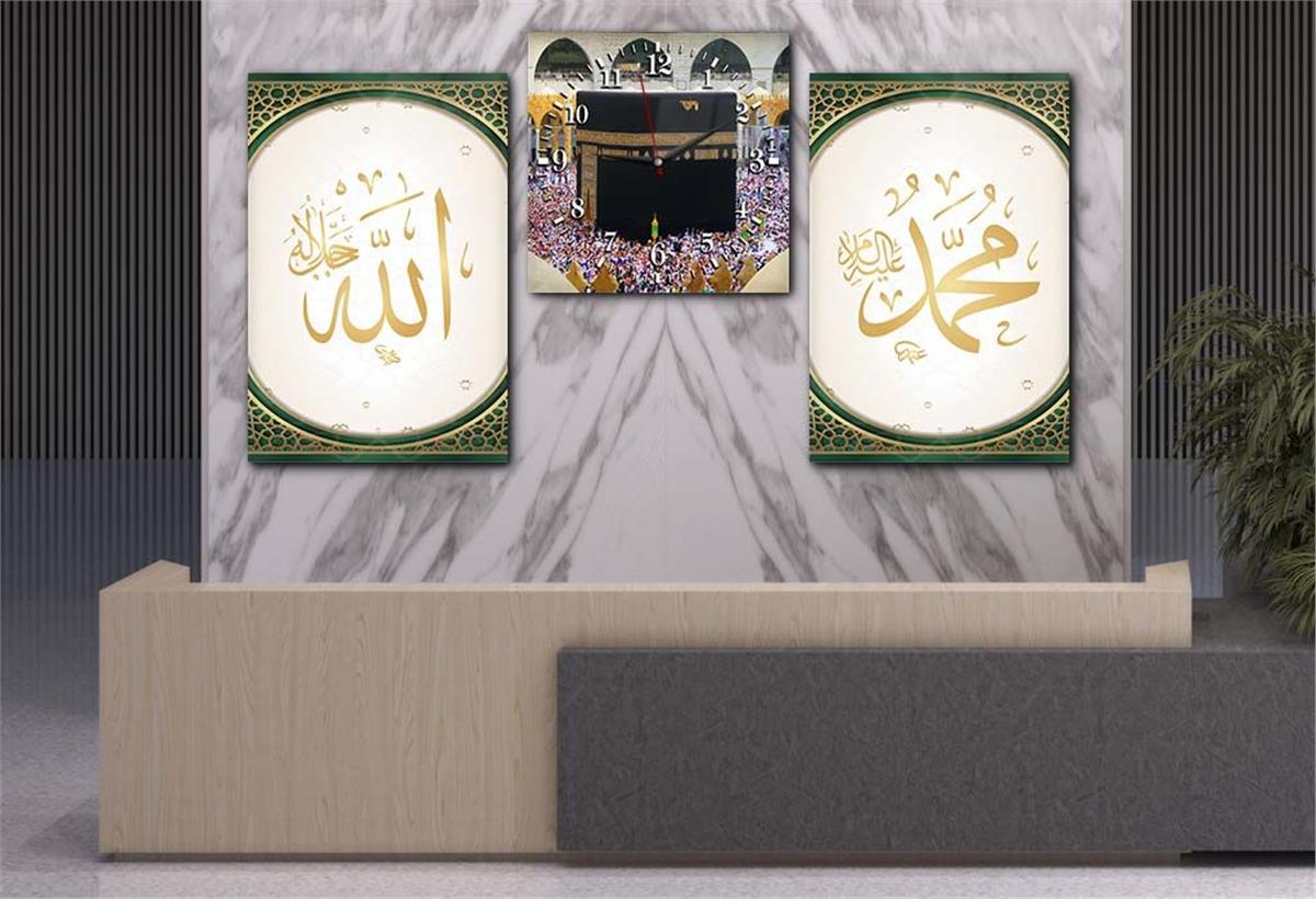 مجموعة لوح زجاجي ديني مع ساعة