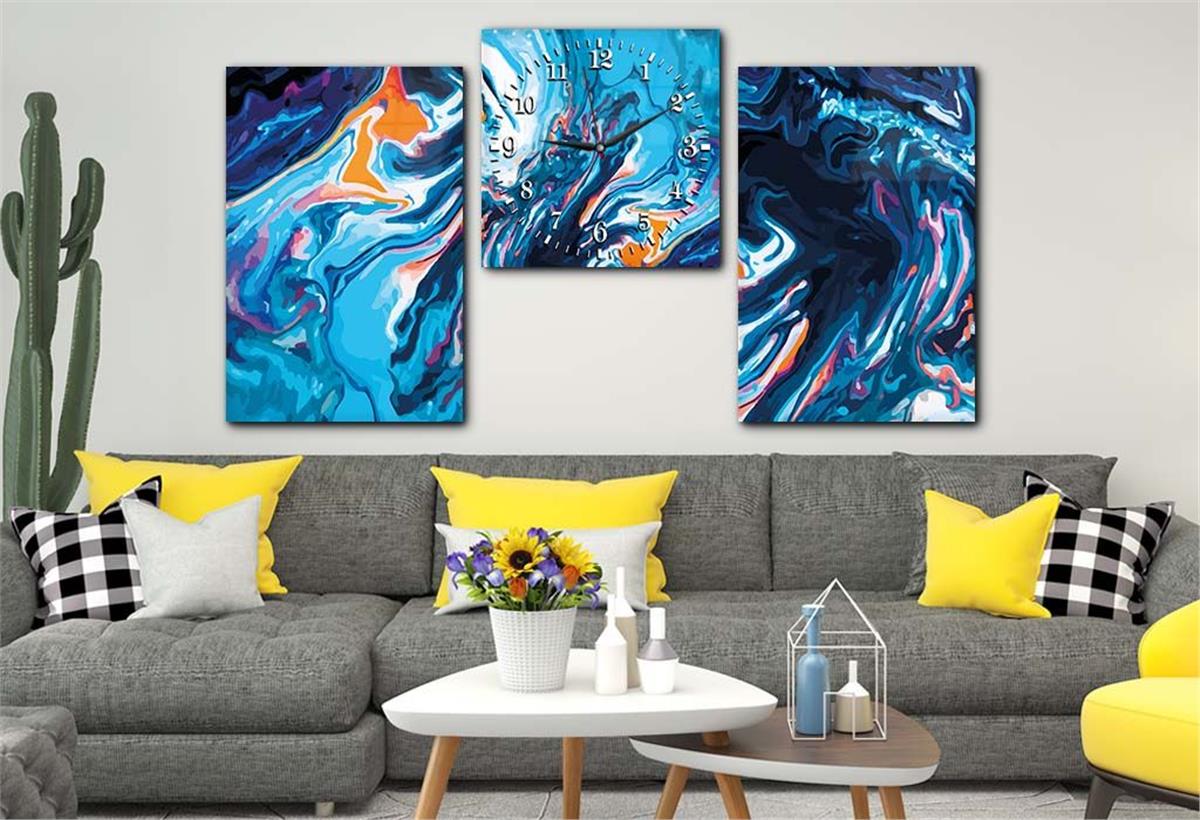 SANAT TEMALI CAM TABLO SAAT SETİ 