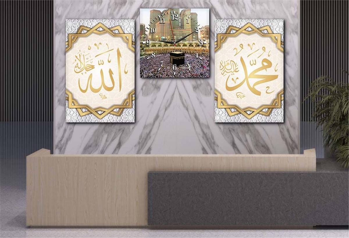 مجموعة لوح زجاجي ديني مع ساعة