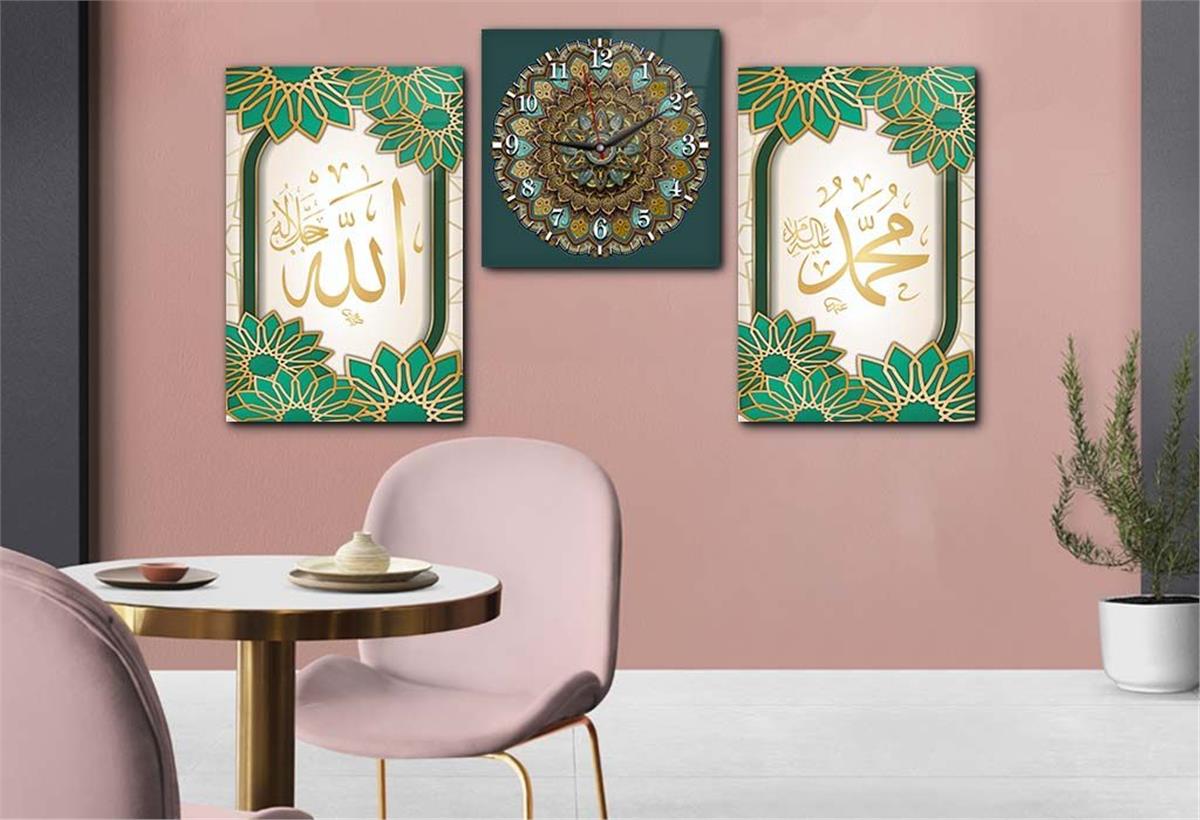 مجموعة لوح زجاجي ديني مع ساعة