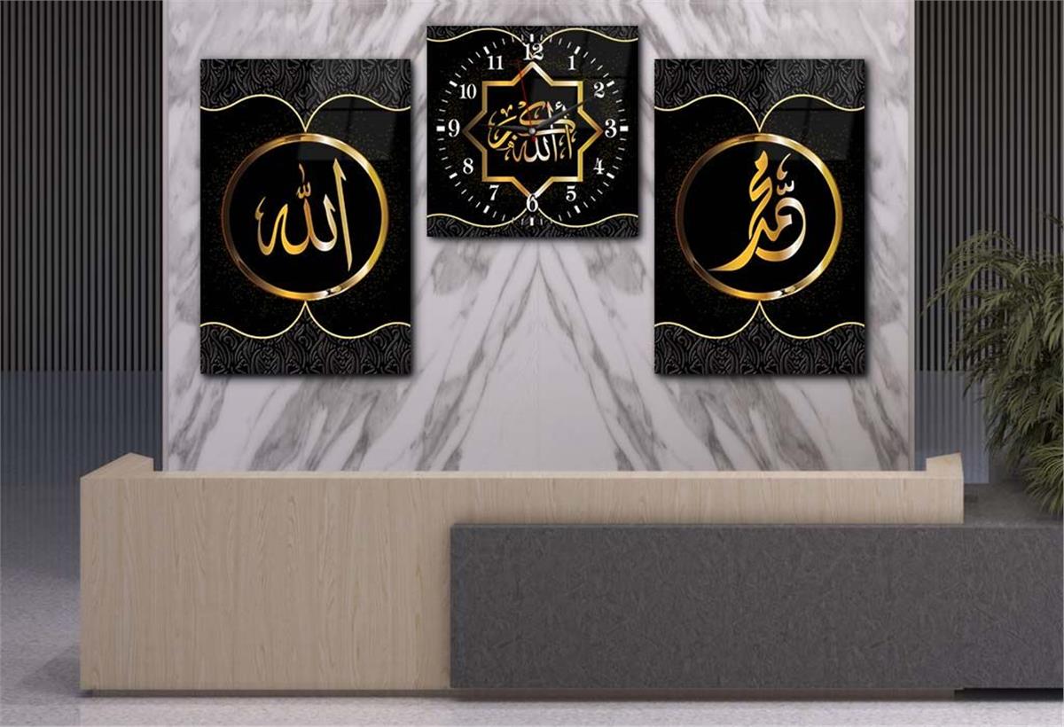 مجموعة لوح زجاجي ديني مع ساعة