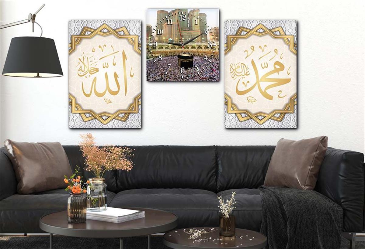 مجموعة لوح زجاجي ديني مع ساعة