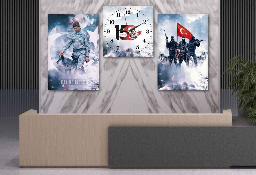 ŞEHİT ÖMER HALİS DEMİR GÖRSELLİ CAM TABLO CAM DUVAR SAATİ 